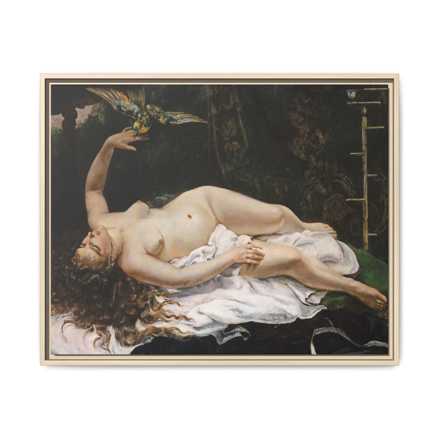 Courbet, Gustave - Woman with a Parrot (1866) - Matte Canvas, Framed