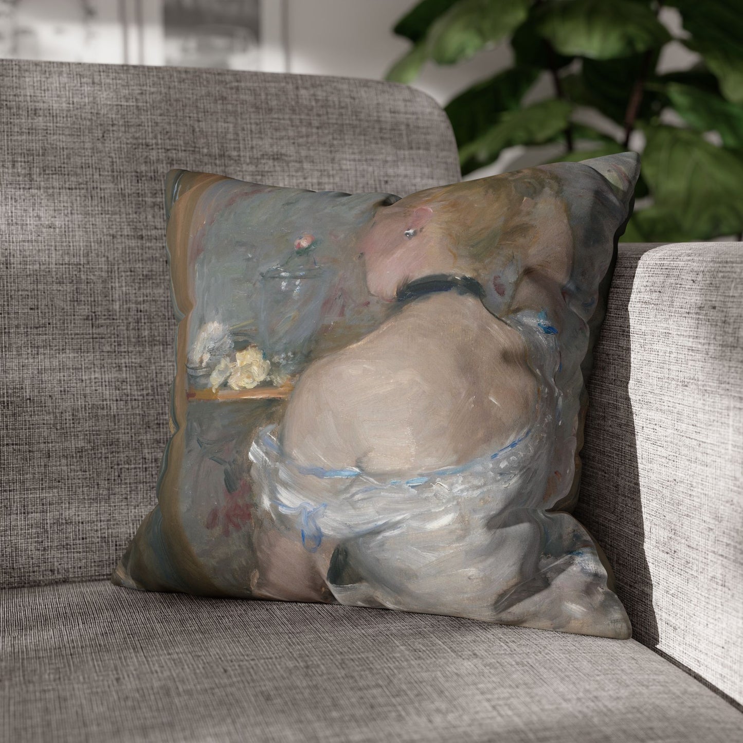 Morisot, Berthe - Woman at Her Toilette (1880) - Suede Square Pillowcase