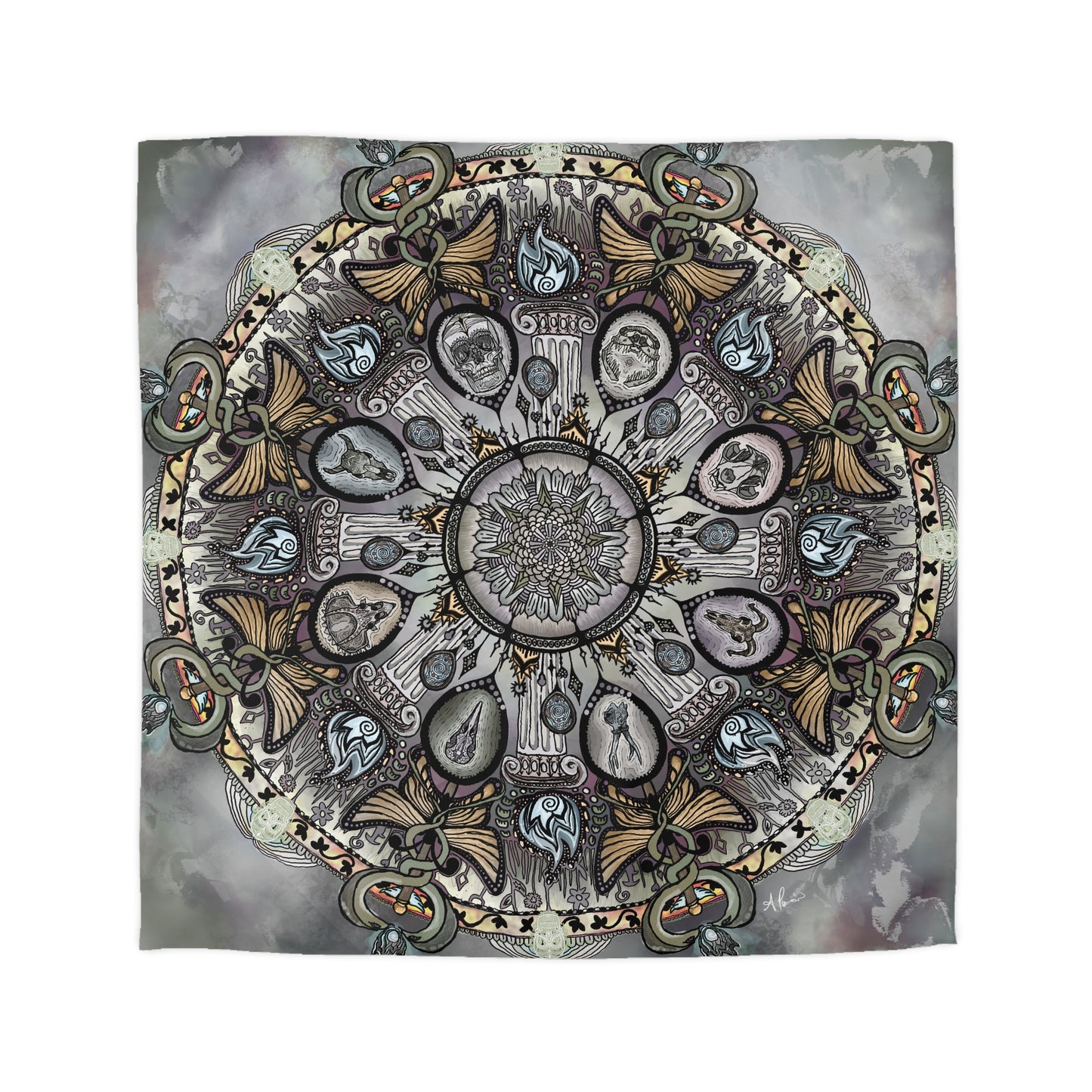 Memento Mori Mandala - Microfiber Duvet Cover