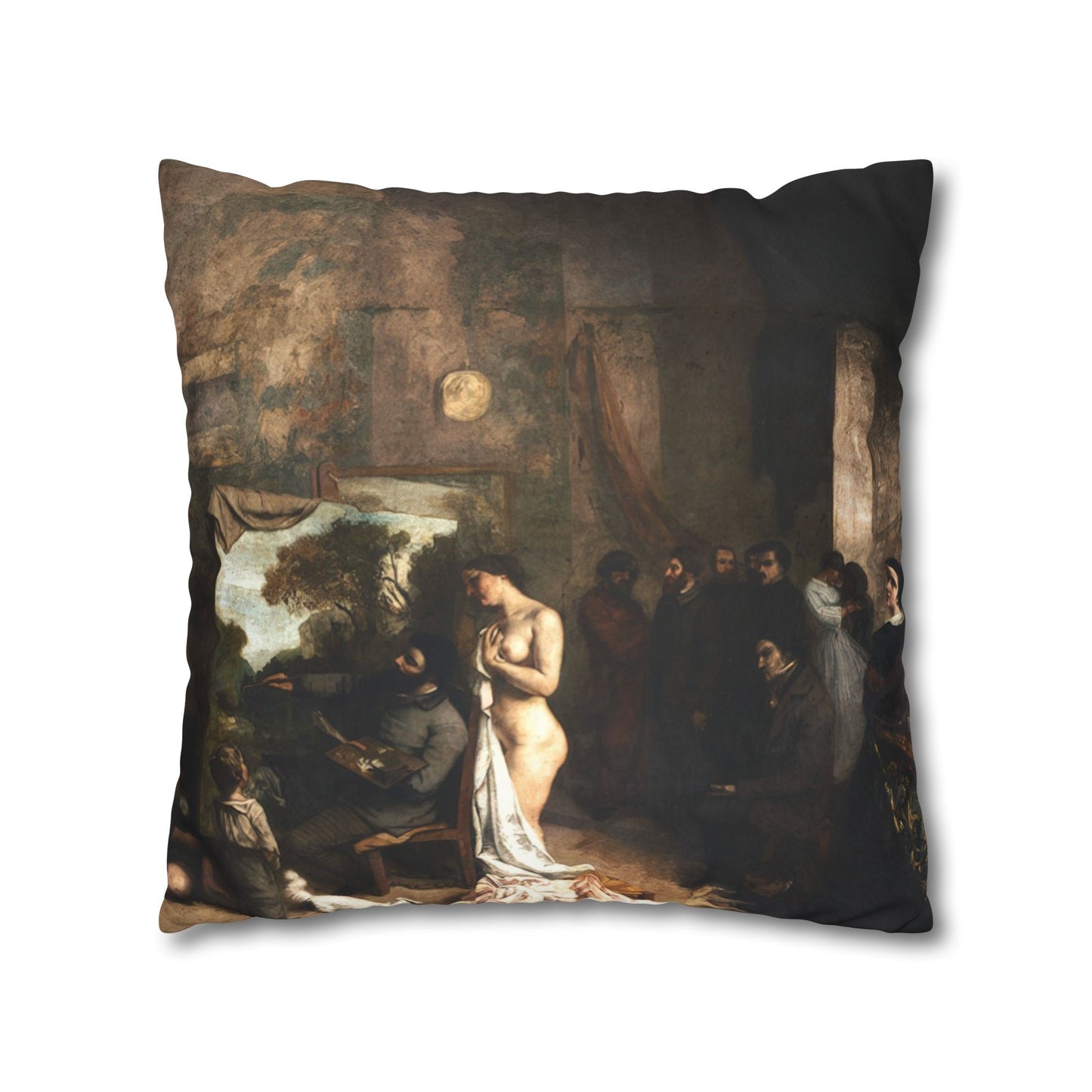 Courbet, Gustave - The Painter’s Studio (1855) - Suede Square Pillowcase
