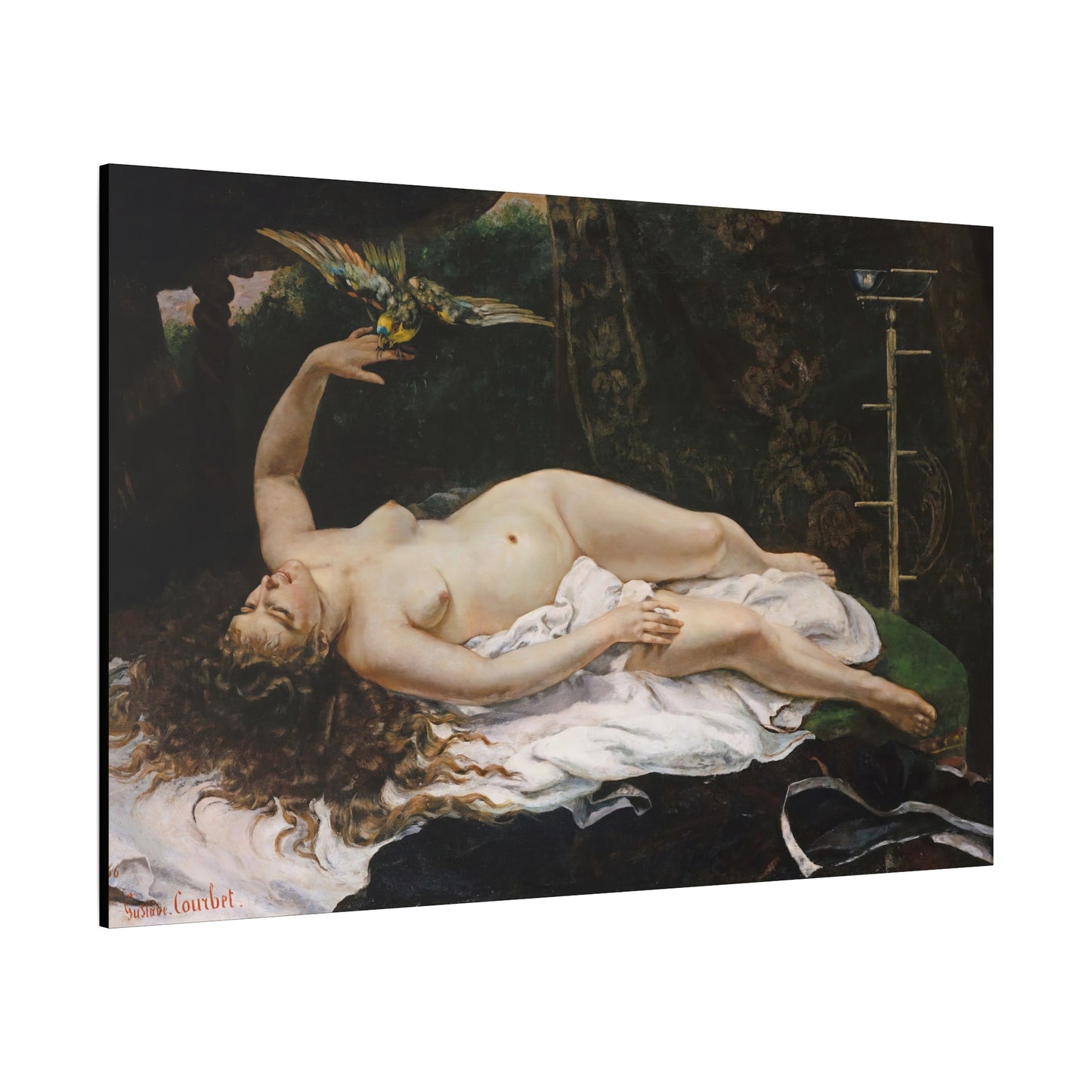 Courbet, Gustave - Woman with a Parrot (1866) - Canvas Block, unframed