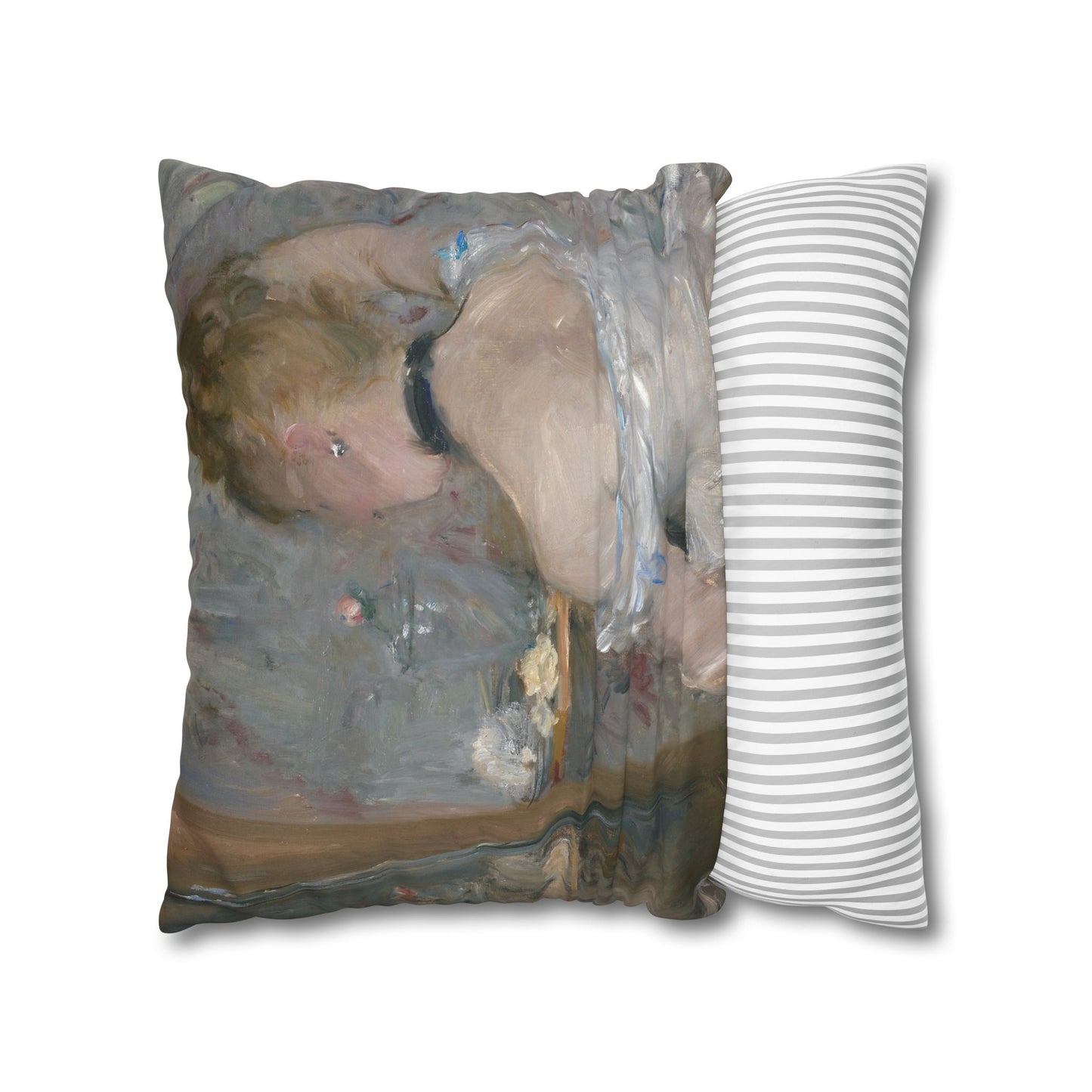 Morisot, Berthe - Woman at Her Toilette (1880) - Suede Square Pillowcase