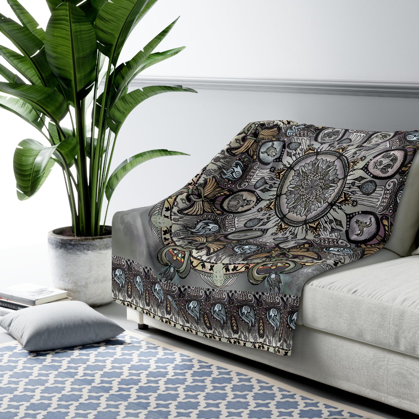 Memento Mori Mandala - Sherpa Fleece Blanket