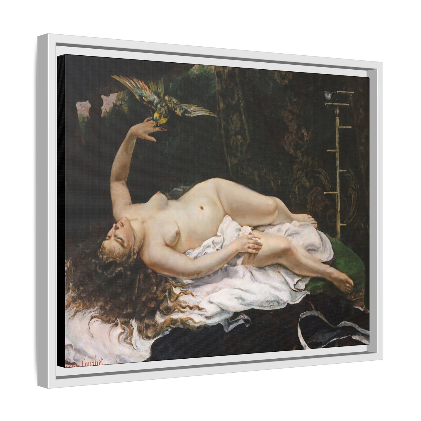 Courbet, Gustave - Woman with a Parrot (1866) - Matte Canvas, Framed