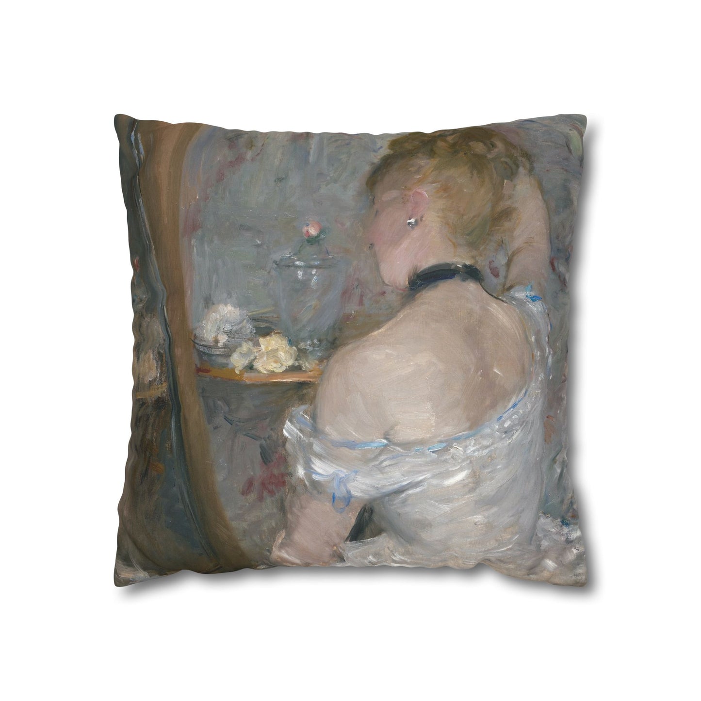 Morisot, Berthe - Woman at Her Toilette (1880) - Suede Square Pillowcase