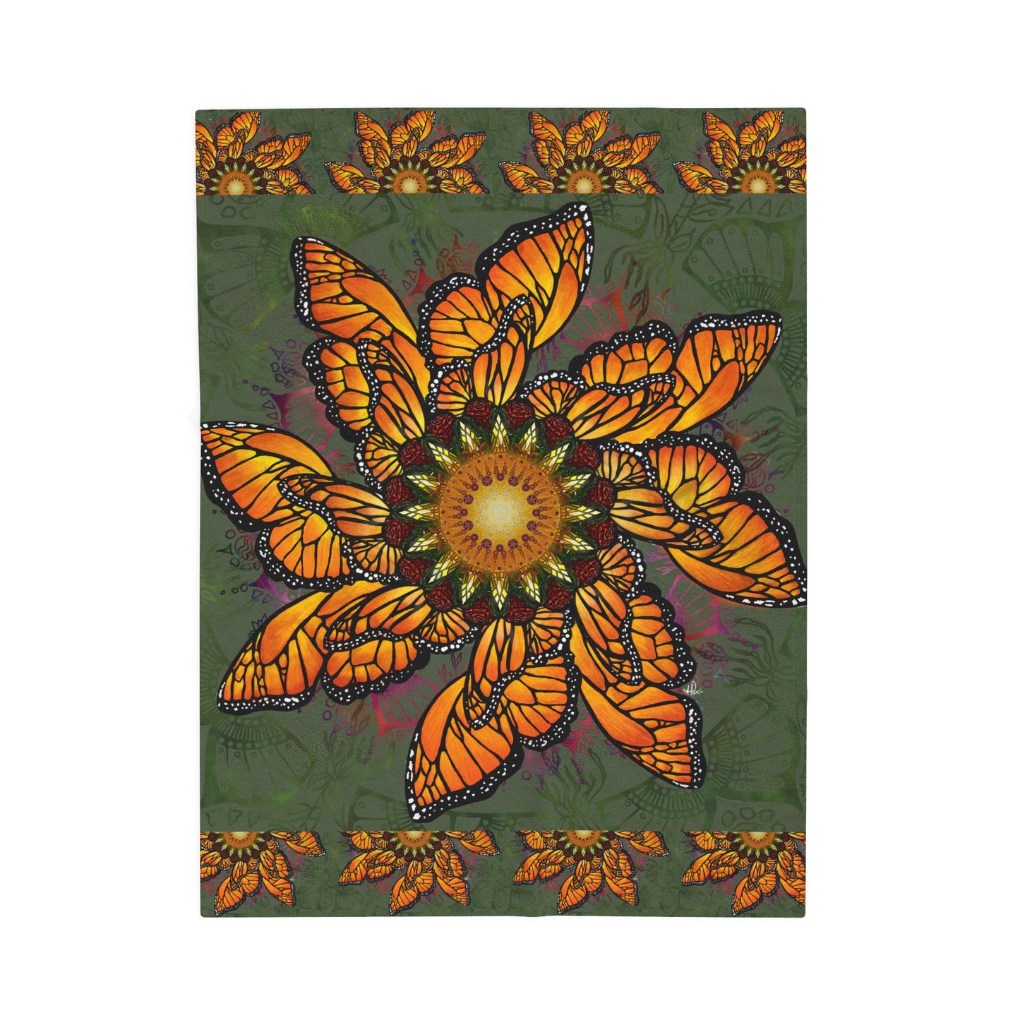 Pacio, Adam - Monarch Butterfly Mandala - Velveteen Plush Blanket
