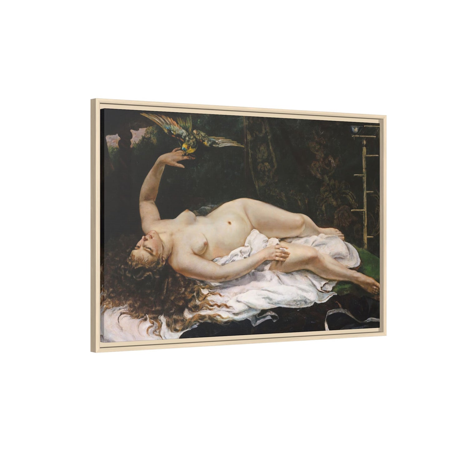 Courbet, Gustave - Woman with a Parrot (1866) - Matte Canvas, Framed