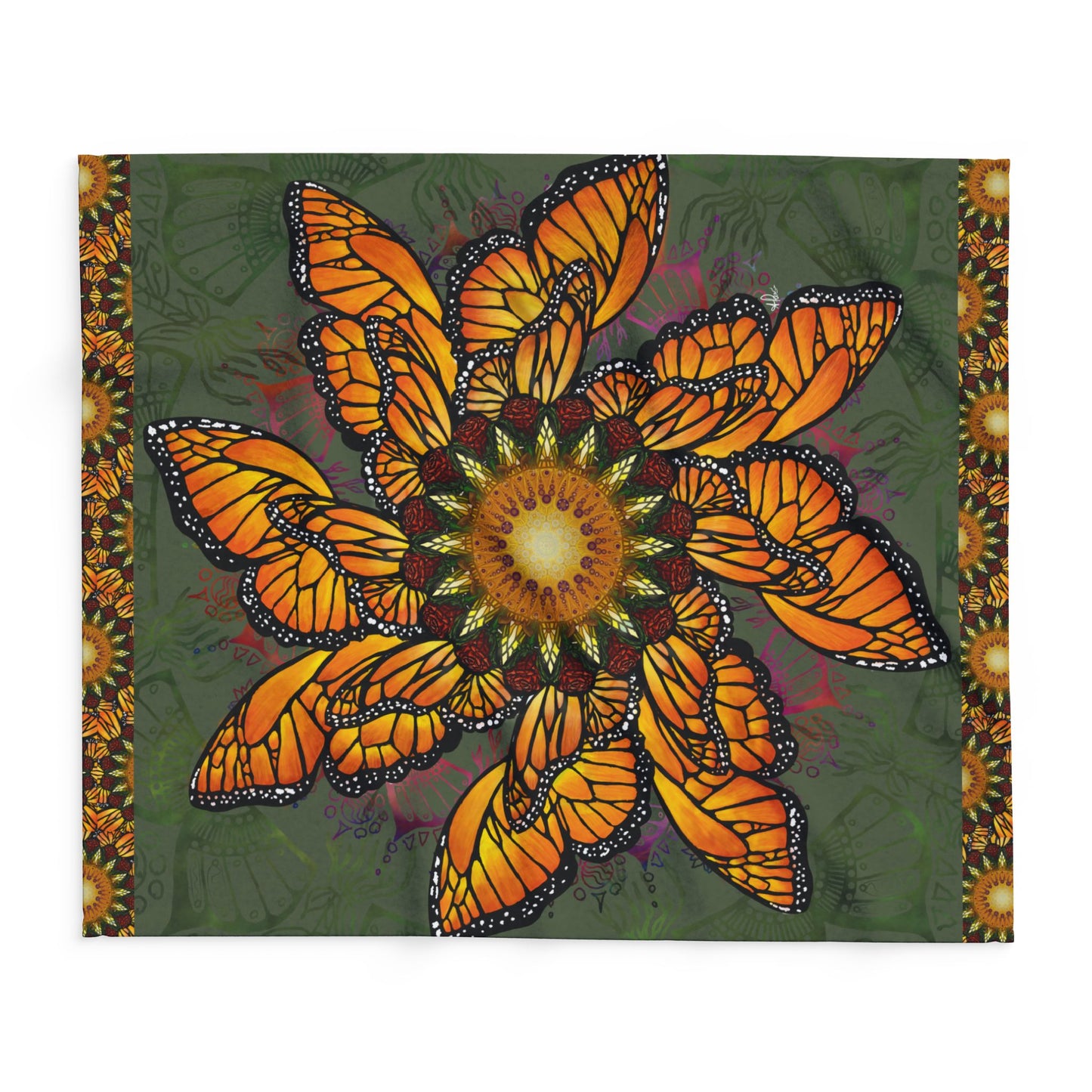Monarch Butterfly Mandala - Arctic Fleece Blanket
