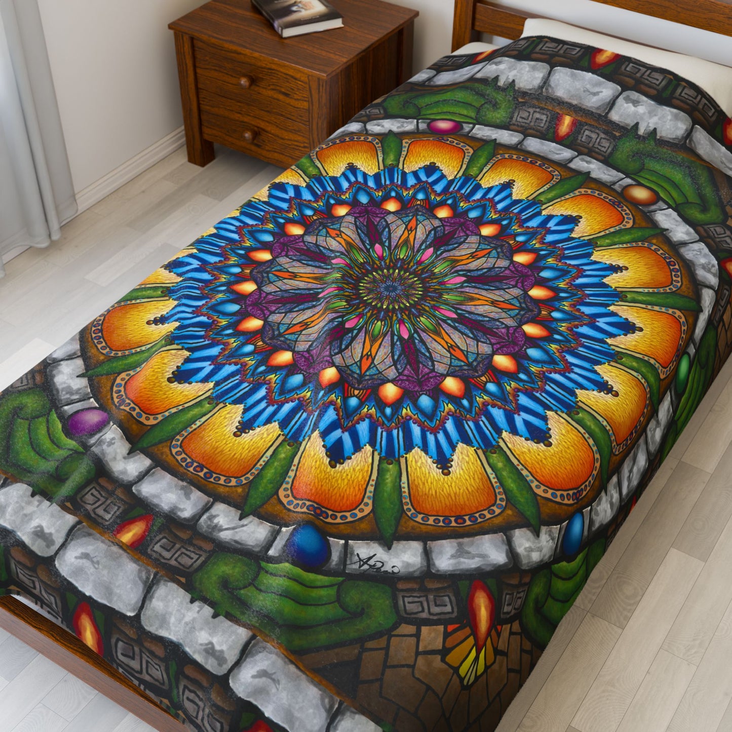 Emerald Arrows Mandala - Velveteen Plush Blanket