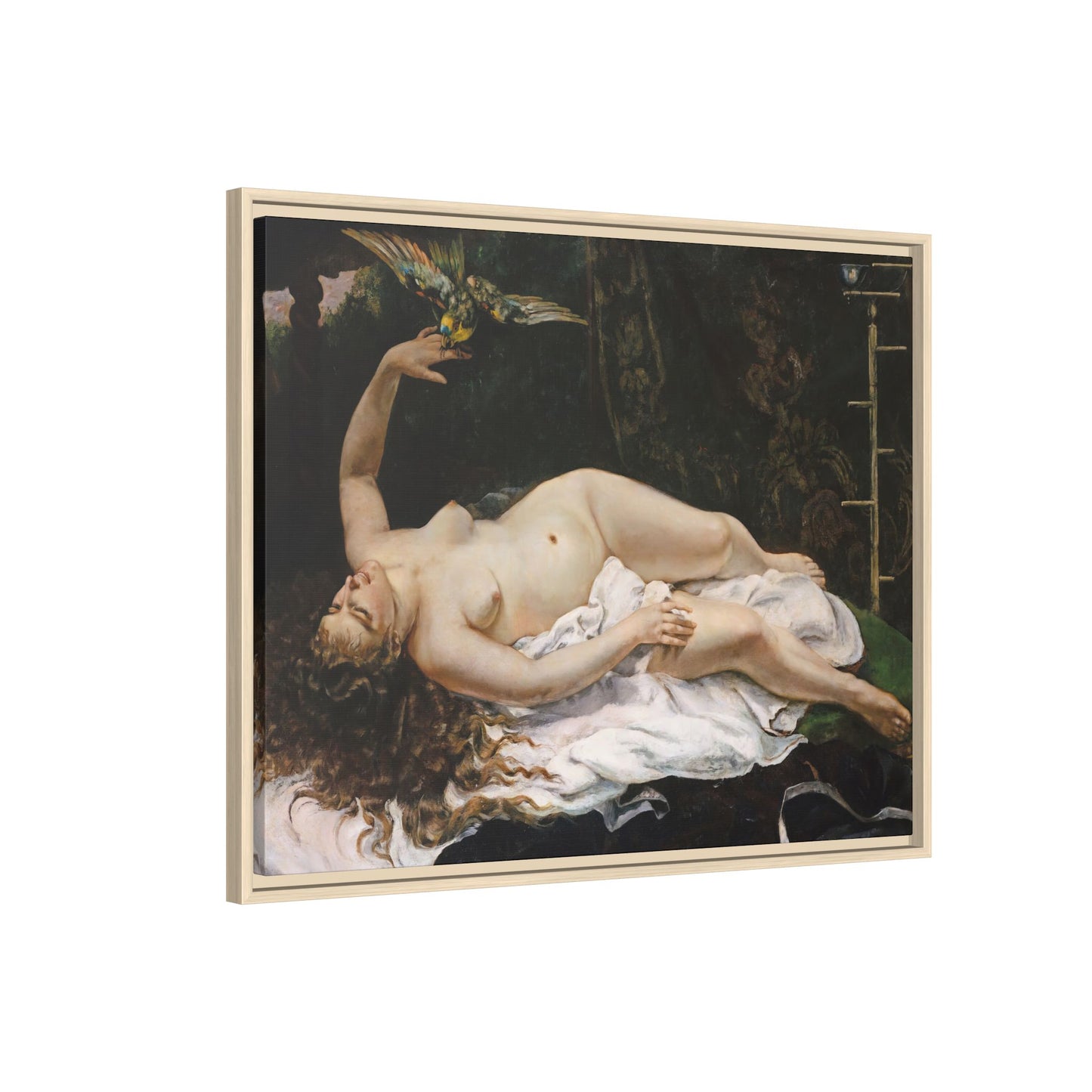 Courbet, Gustave - Woman with a Parrot (1866) - Matte Canvas, Framed