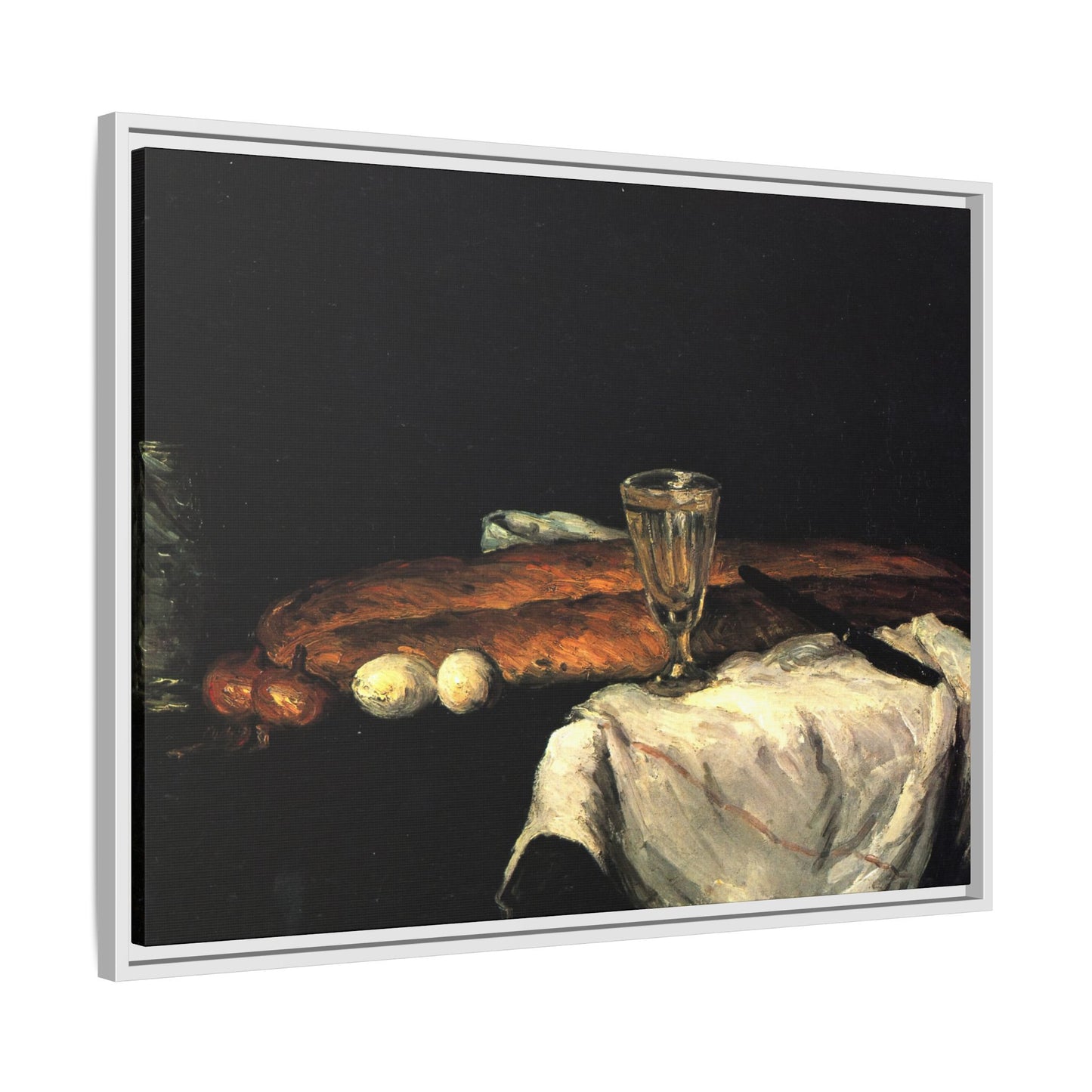 Cézanne, Paul - Still Life with Bread and Eggs (1865) - Matte Canvas, Framed