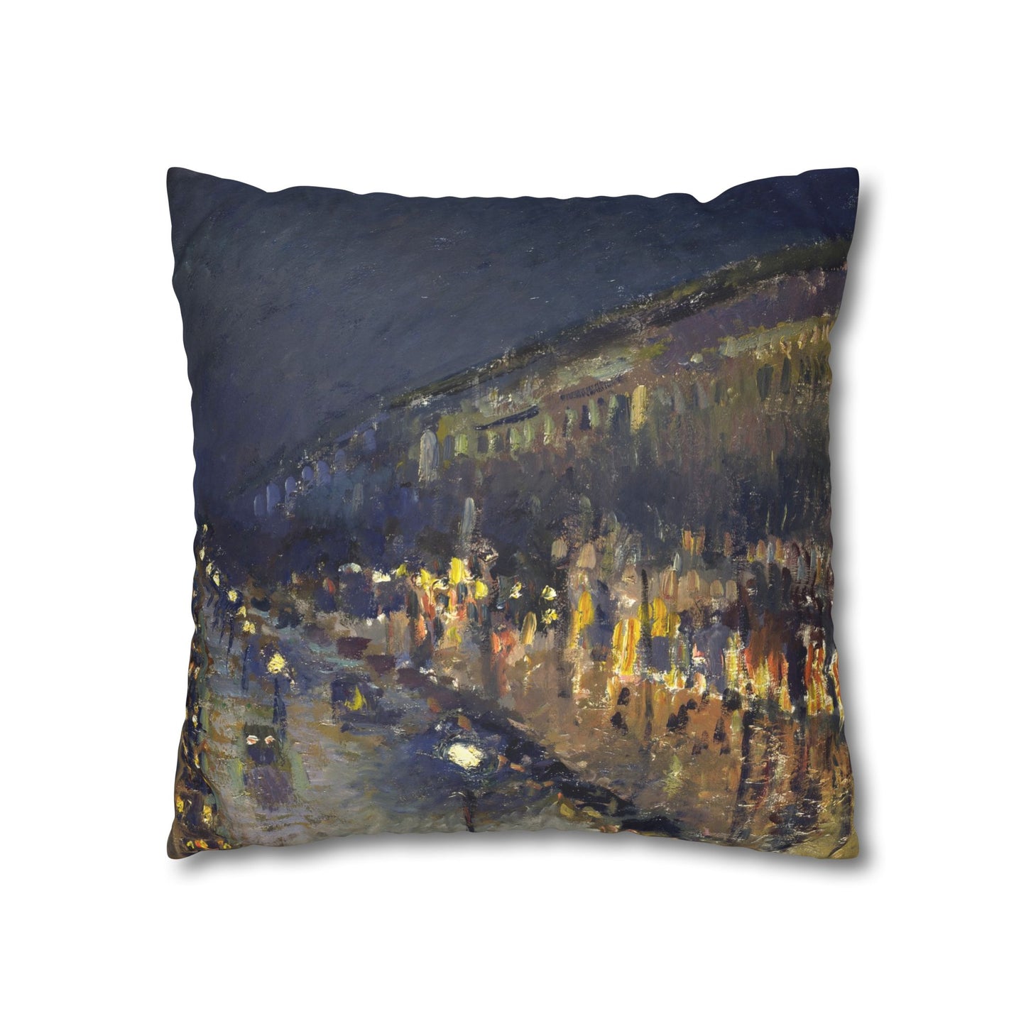 Pissarro, Camille - The Boulevard Montmartre At Night (1897) - Suede Square Pillowcase