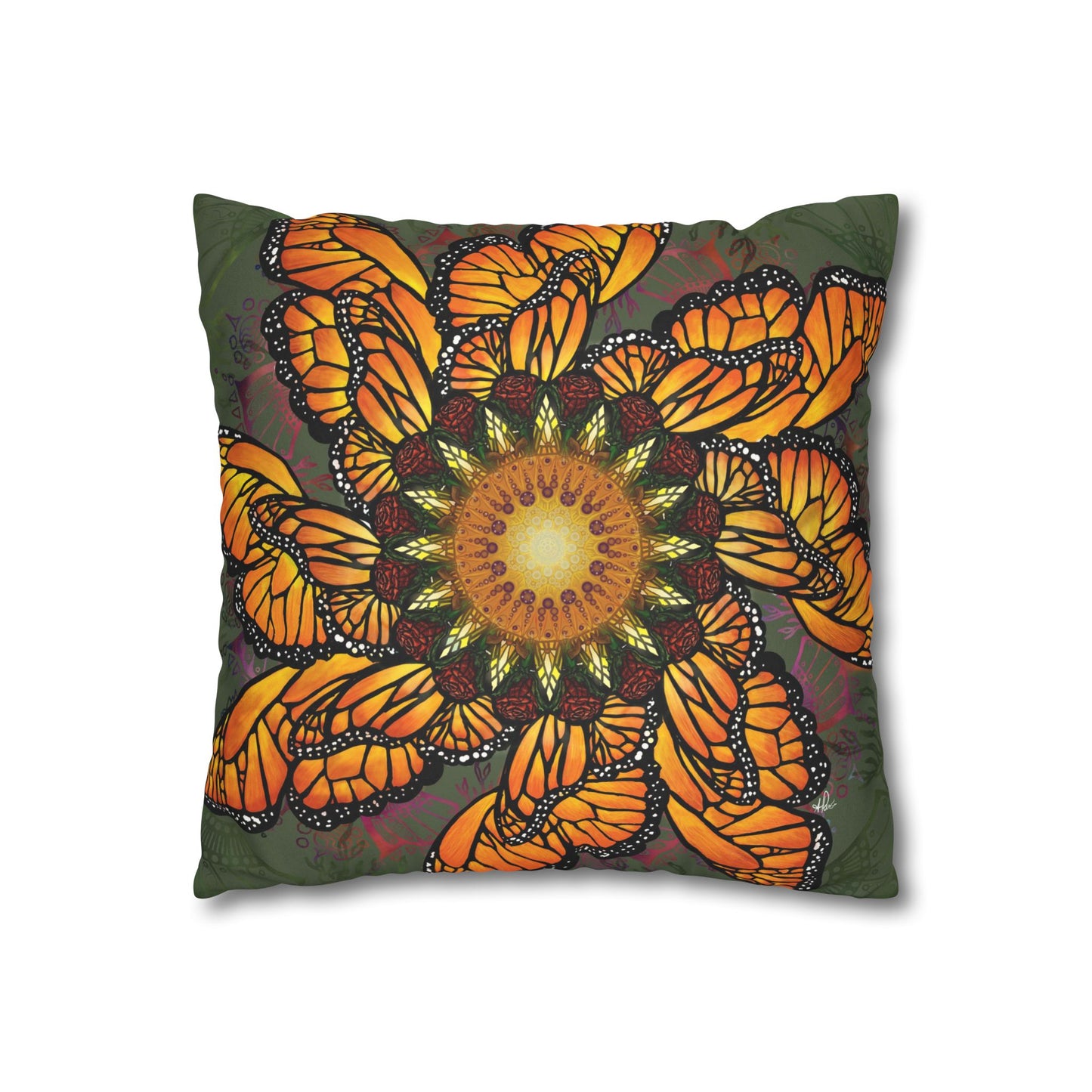 Monarch Butterfly Mandala - Faux Suede Square Pillowcase