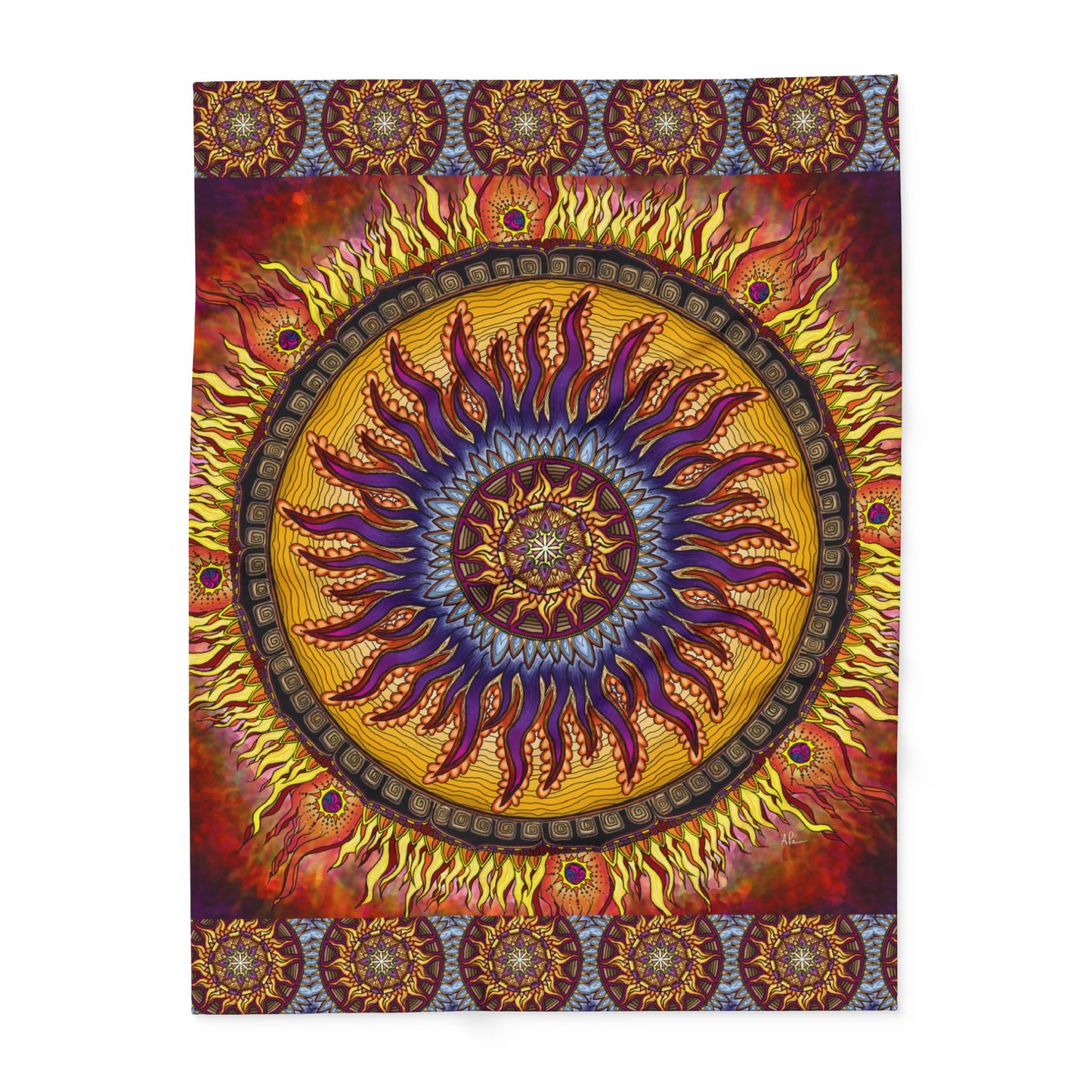 Solar Disc Mandala - Arctic Fleece Blanket