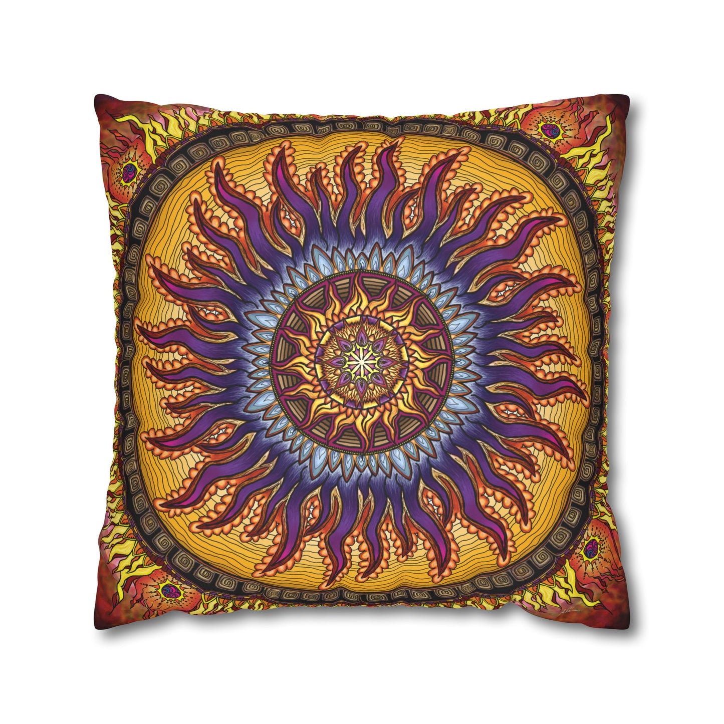Pacio, Adam - Solar Disc Mandala - Suede Square Pillowcase