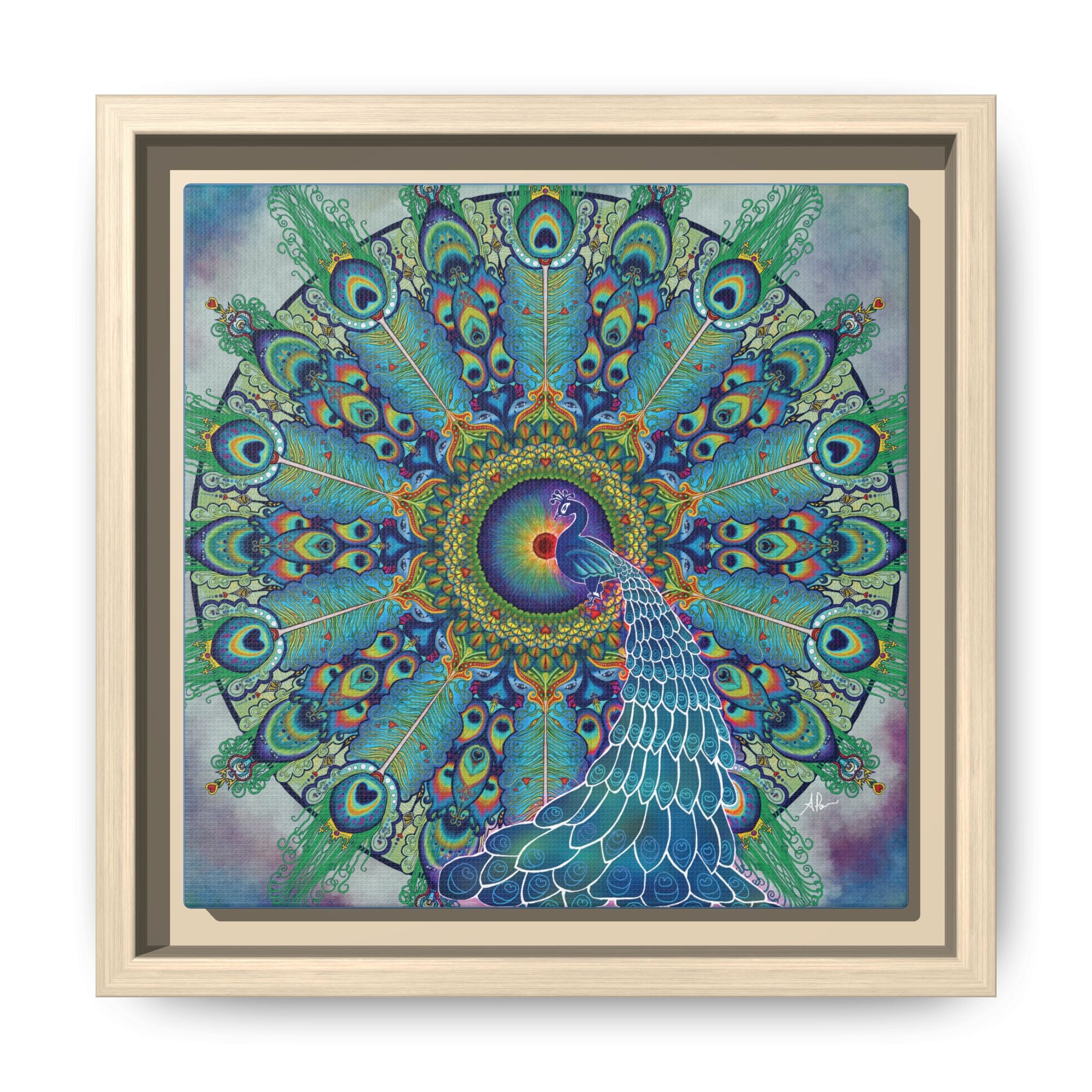 Melek Taus Mandala - Framed Canvas