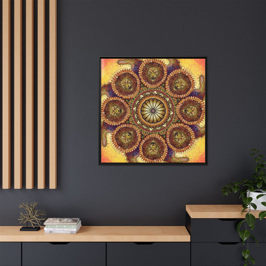 Lion Summer Mandala - Framed Matte Canvas