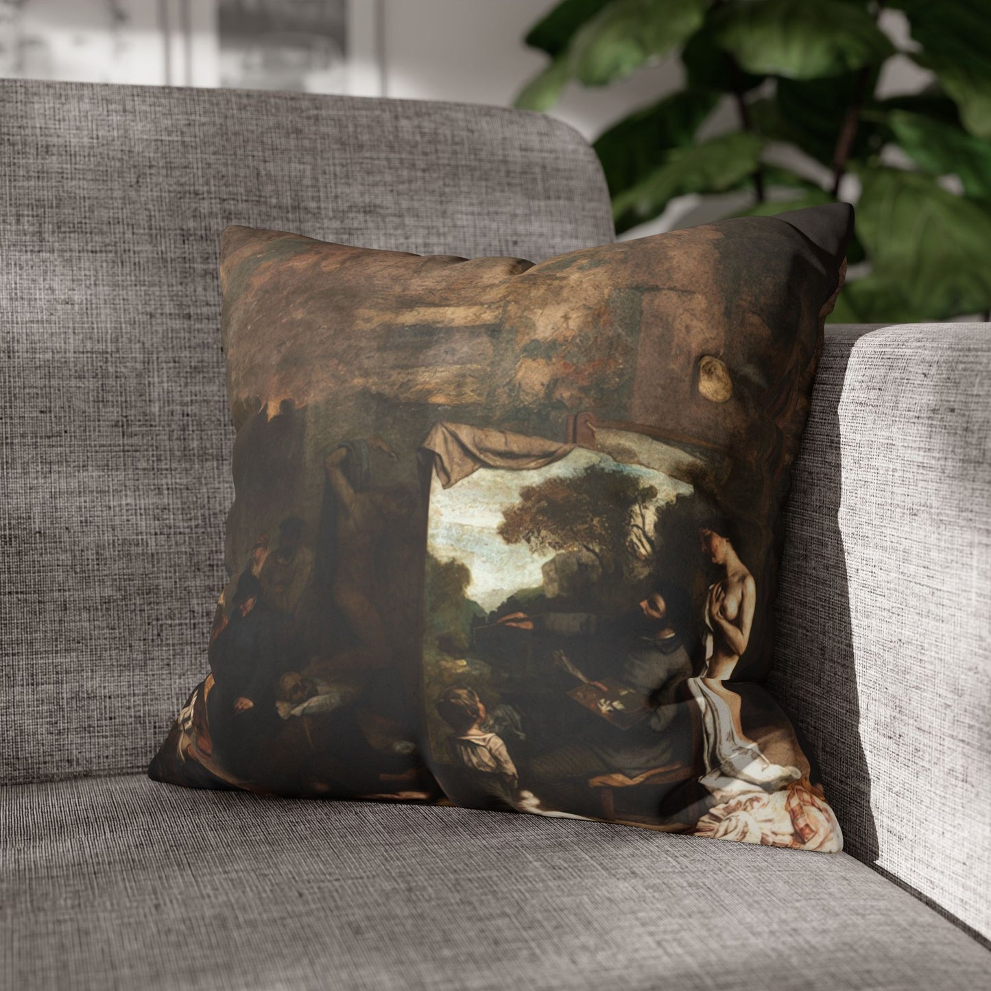 Courbet, Gustave - The Painter’s Studio (1855) - Suede Square Pillowcase