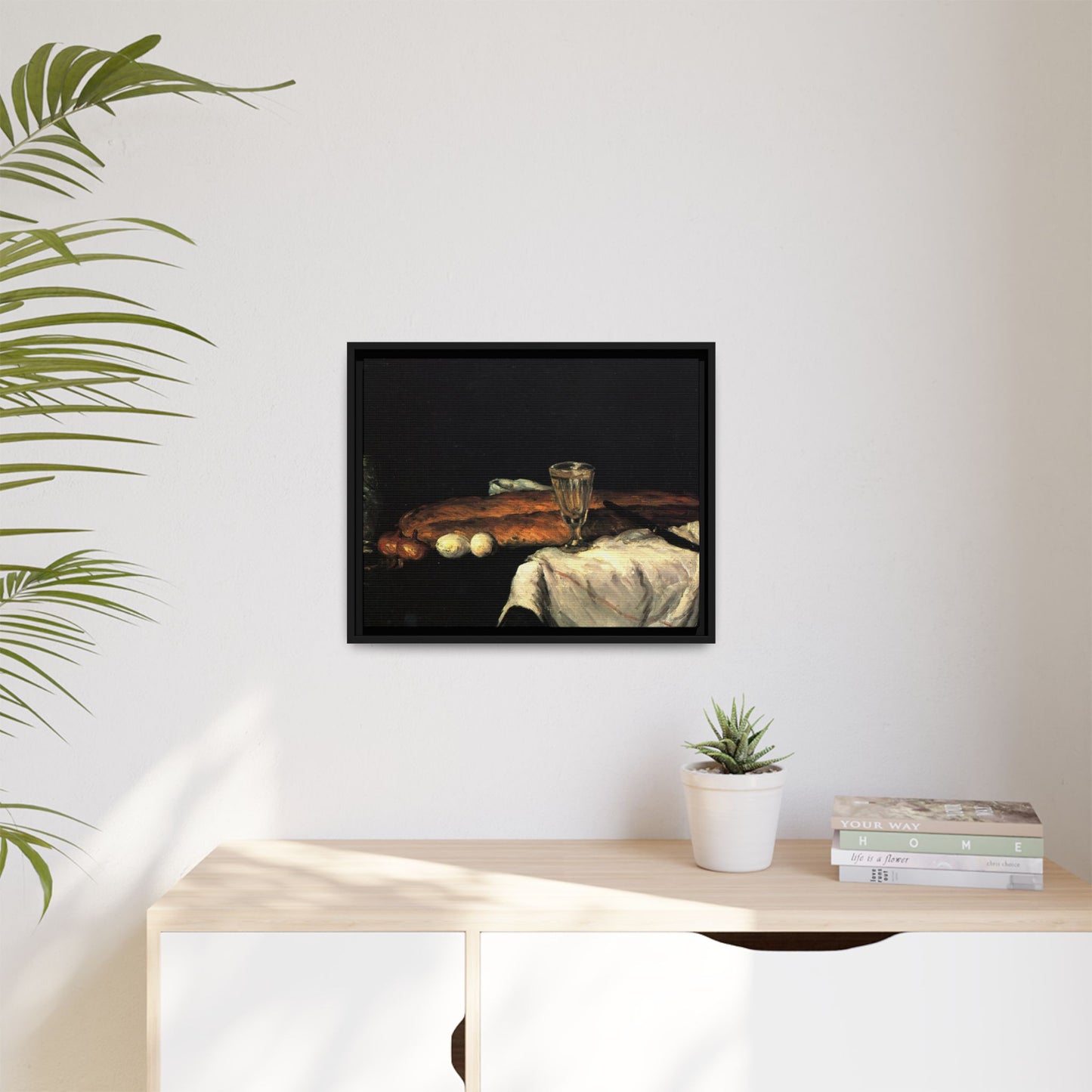 Cézanne, Paul - Still Life with Bread and Eggs (1865) - Matte Canvas, Framed