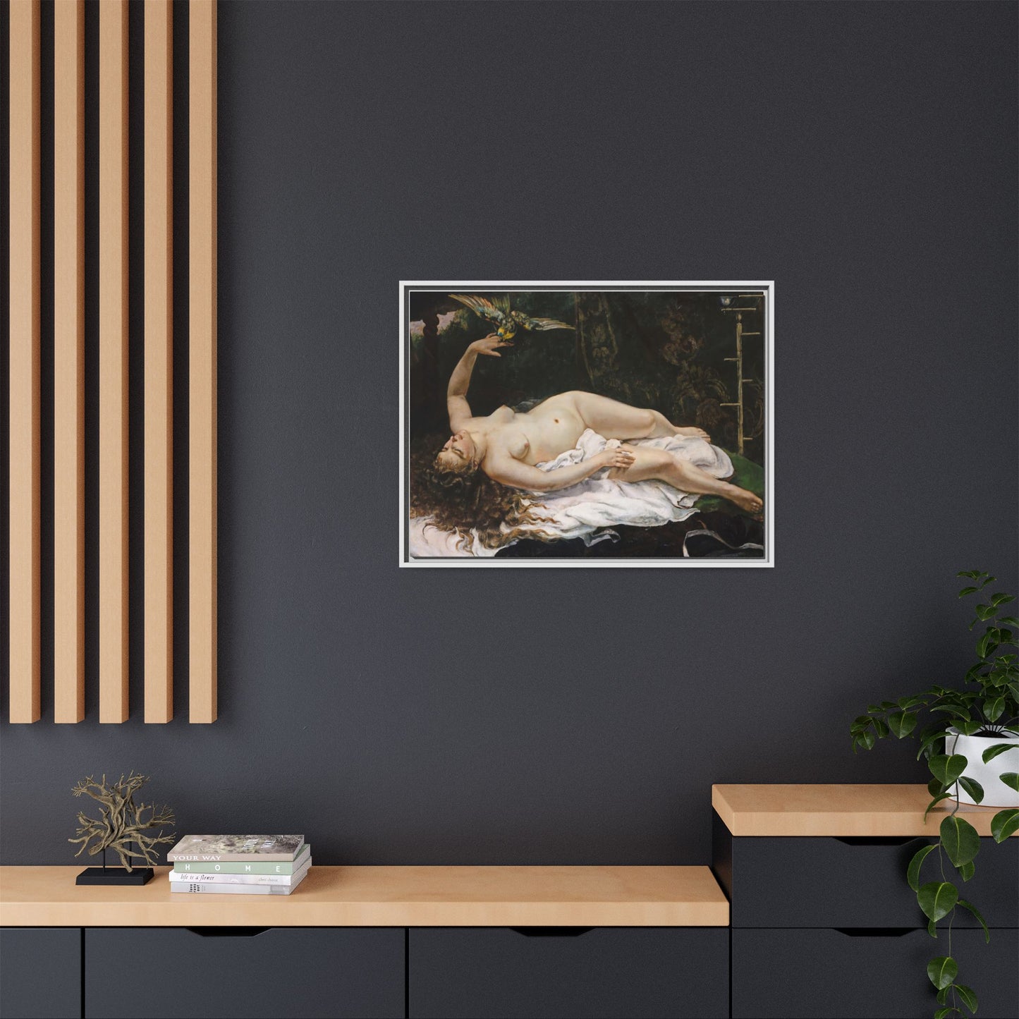 Courbet, Gustave - Woman with a Parrot (1866) - Matte Canvas, Framed