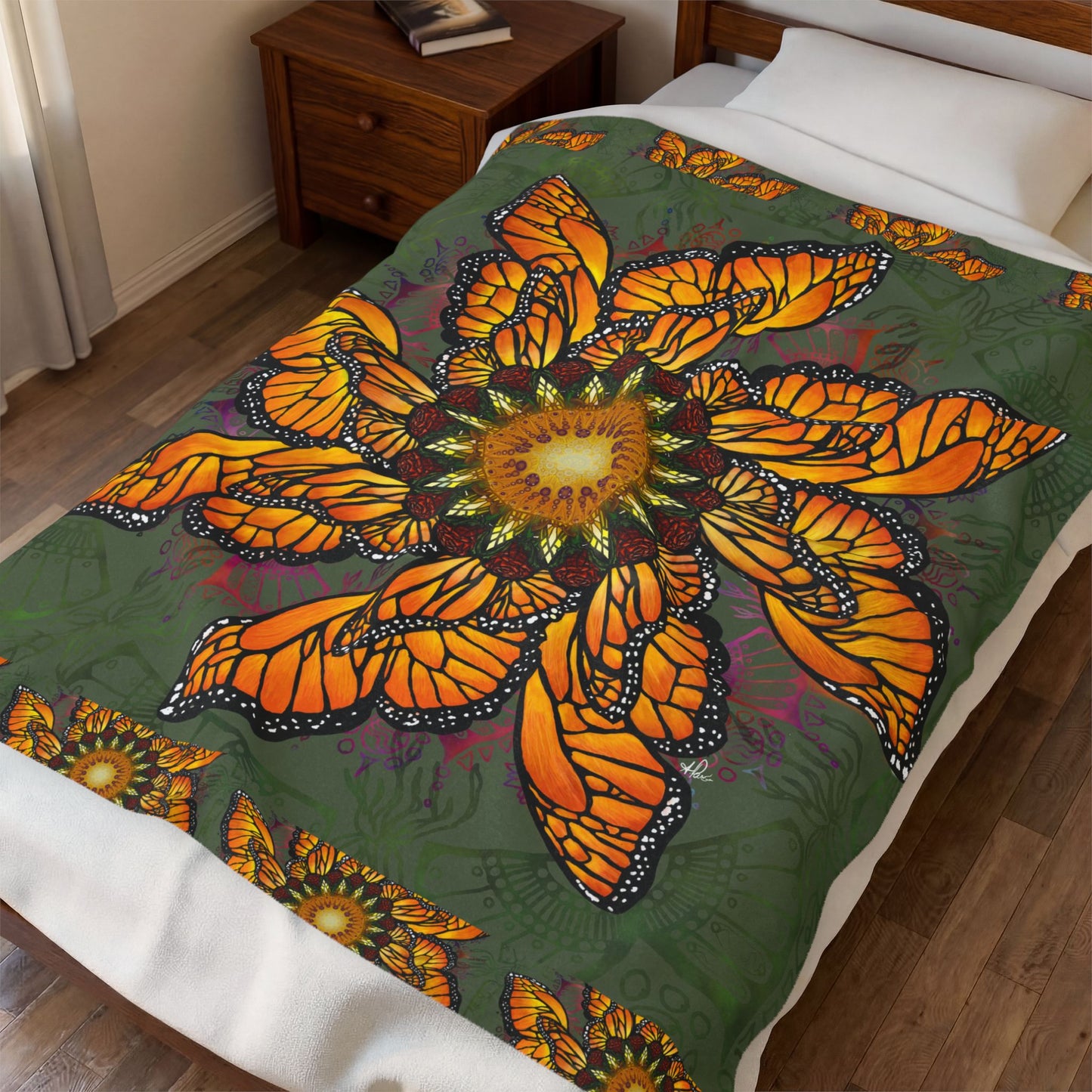 Pacio, Adam - Monarch Butterfly Mandala - Velveteen Plush Blanket