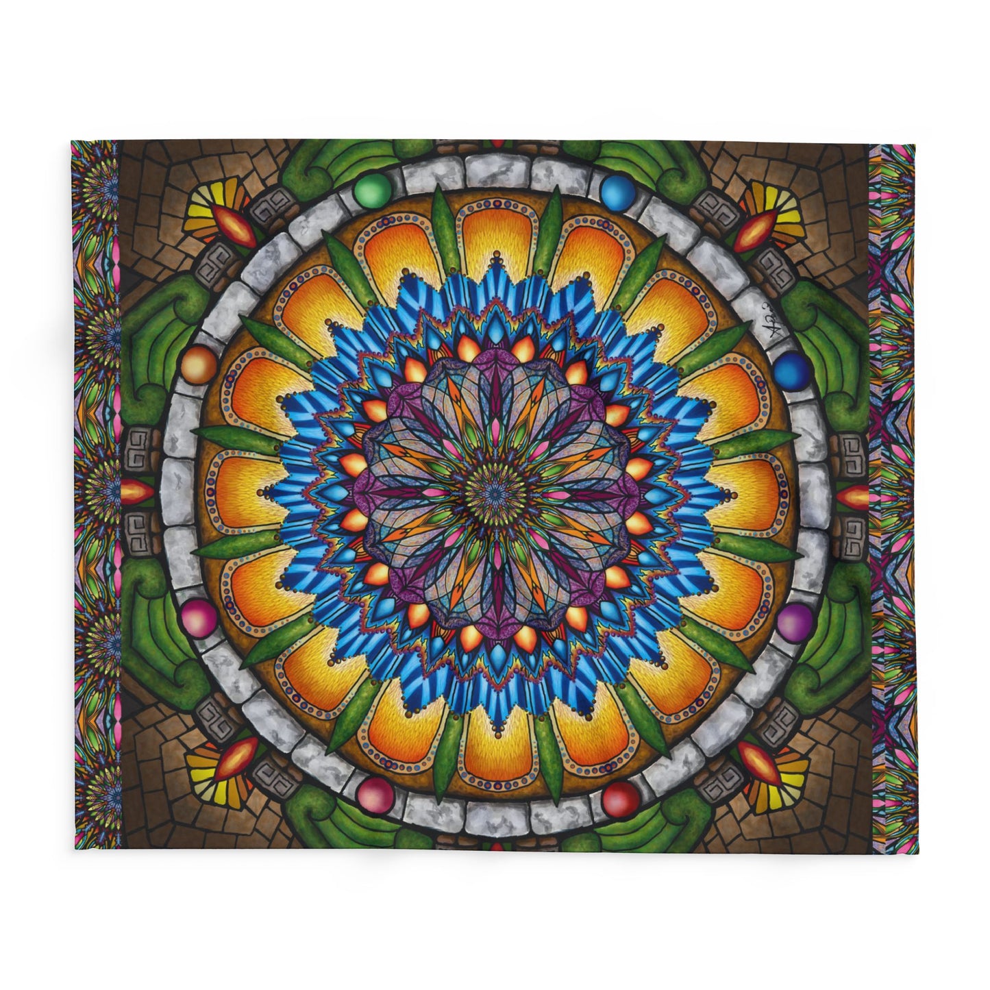 Emerald Arrows Mandala - Arctic Fleece Blanket