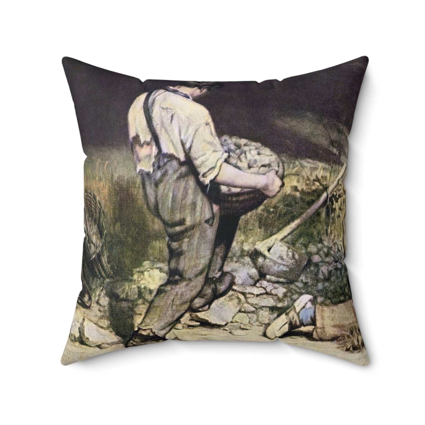 Courbet, Gustave - The Stone Breakers (1850) - Suede Square Pillow