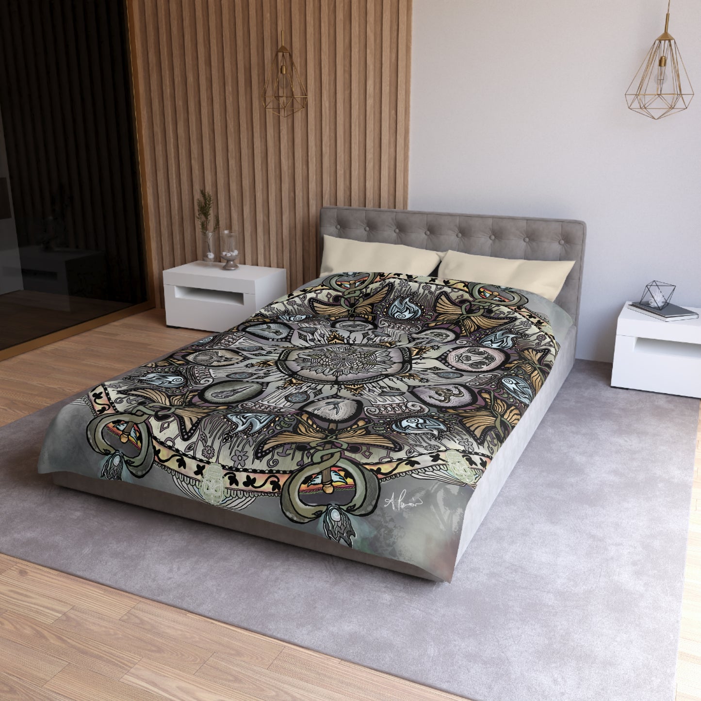 Pacio, Adam - Memento Mori Mandala - Microfiber Duvet Cover
