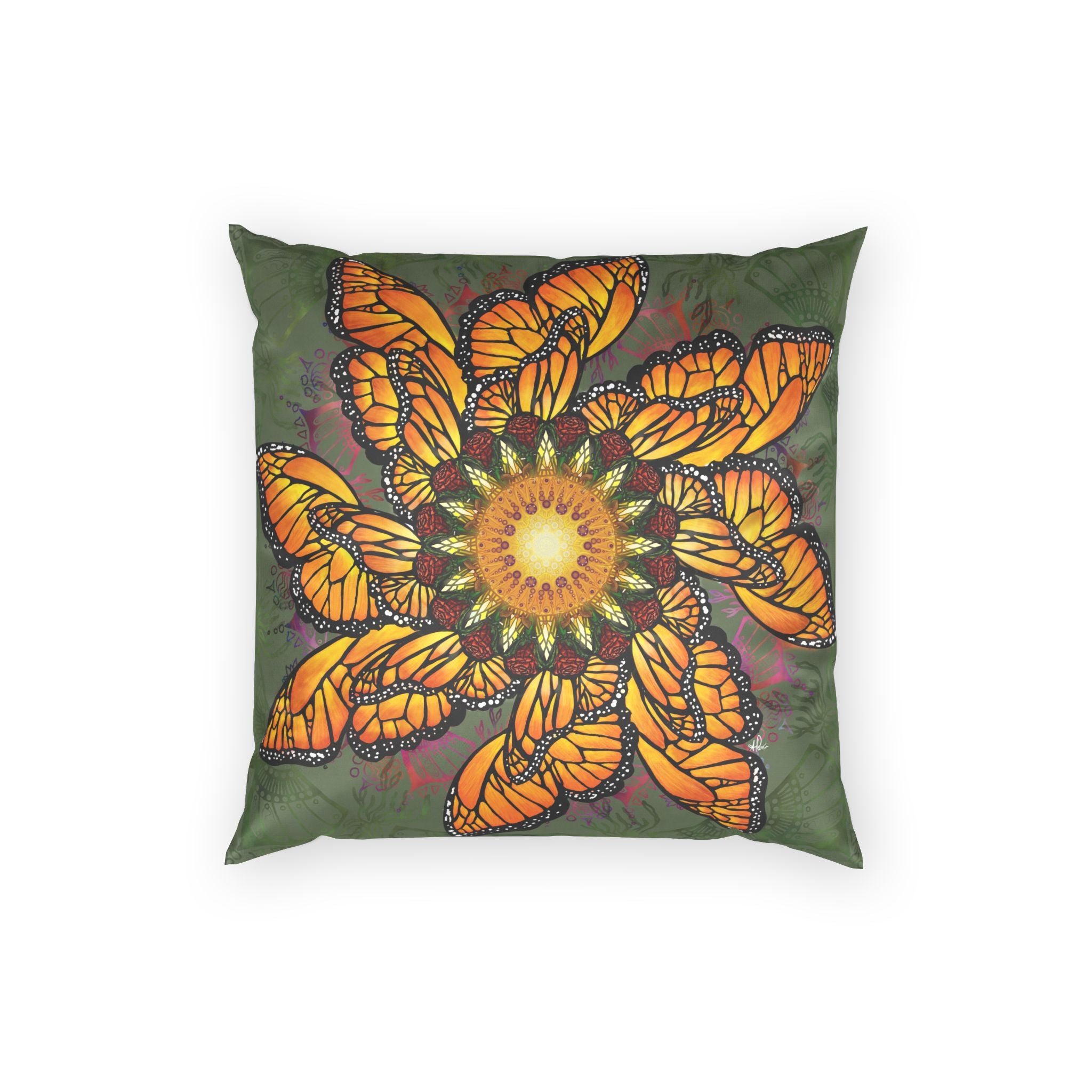 Monarch Butterfly Mandala - Poly Velvet Pillow