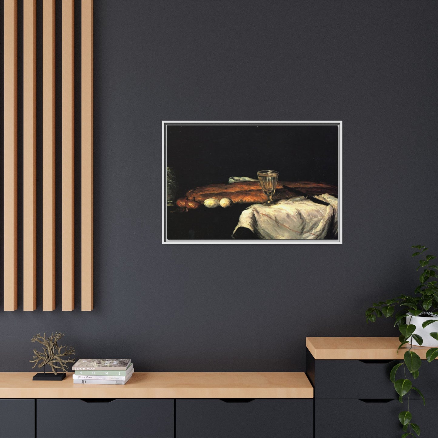 Cézanne, Paul - Still Life with Bread and Eggs (1865) - Matte Canvas, Framed