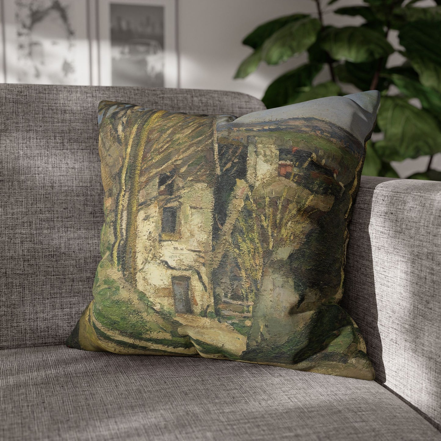 Cézanne, Paul - The House of the Hanged Man, Auvers-sur-Oise (1874) - Suede Square Pillowcase