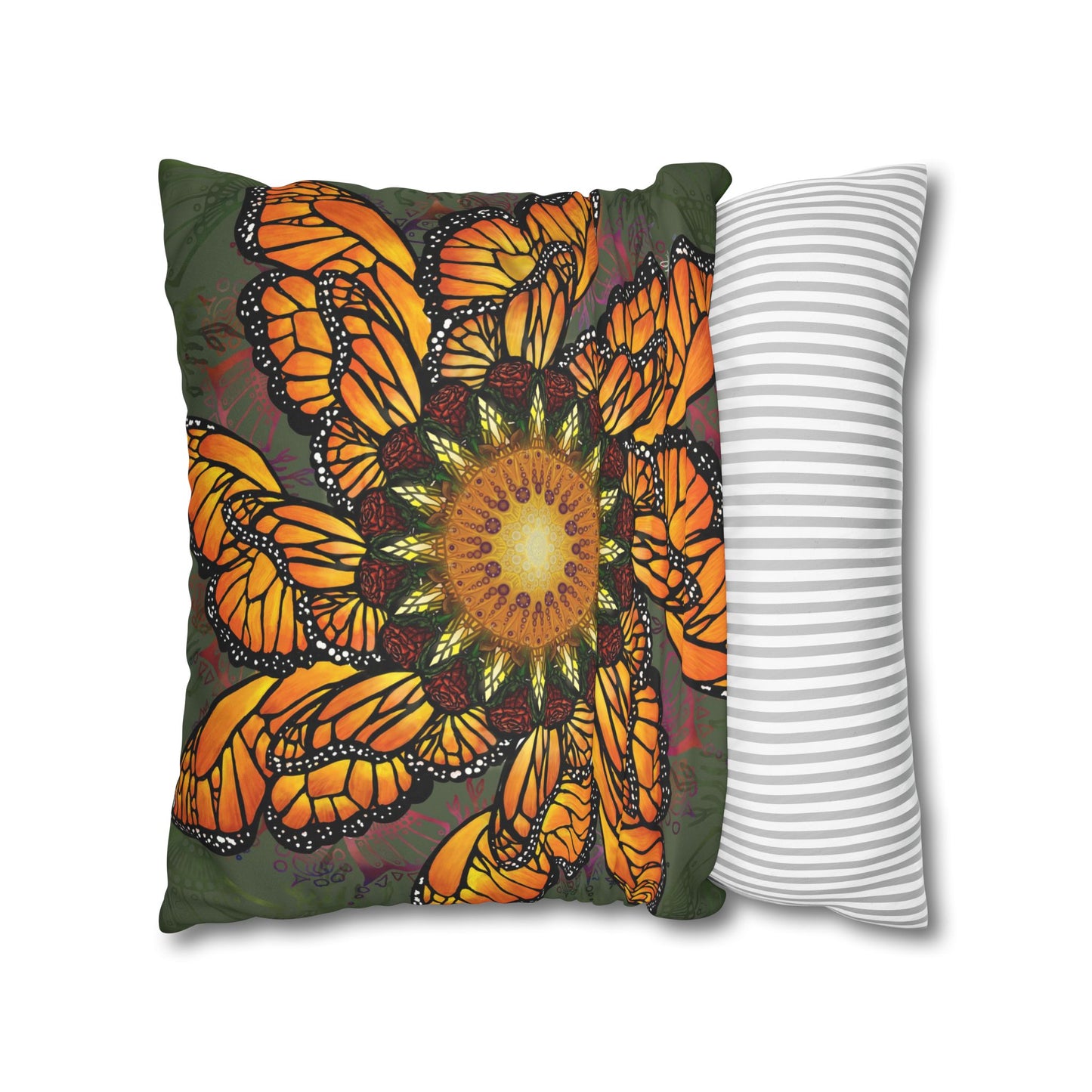 Monarch Butterfly Mandala - Faux Suede Square Pillowcase