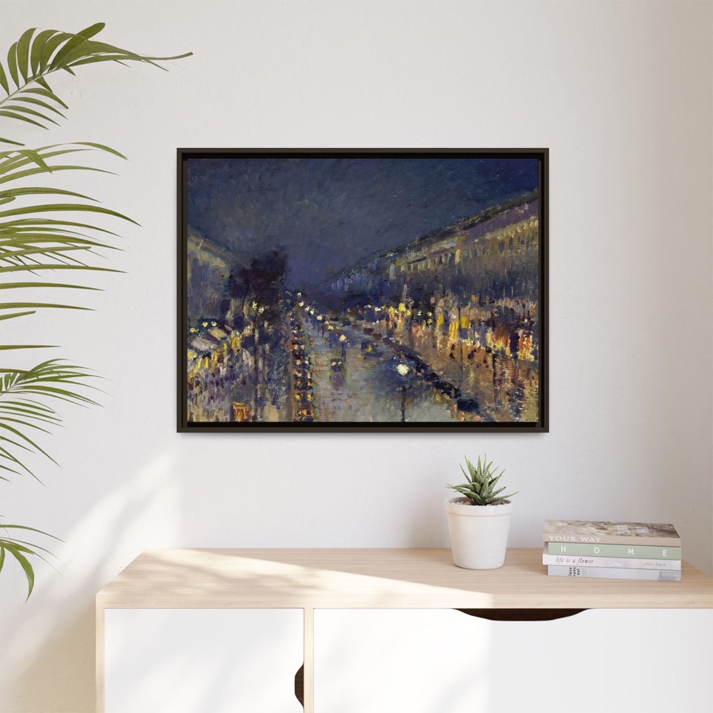 Pissarro, Camille - The Boulevard Montmartre At Night (1897) - Matte Canvas, Framed