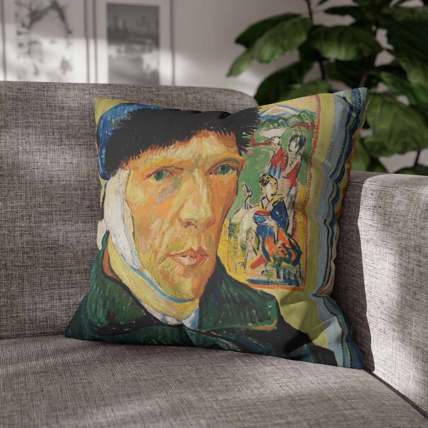Van Gogh, Vincent - Self Portrait with Bandaged Ear (1889) - Suede Square Pillowcase