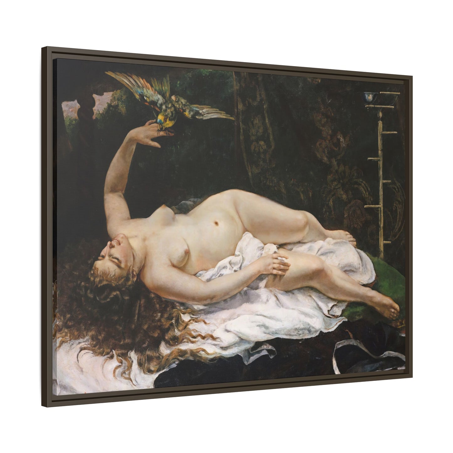 Courbet, Gustave - Woman with a Parrot (1866) - Matte Canvas, Framed