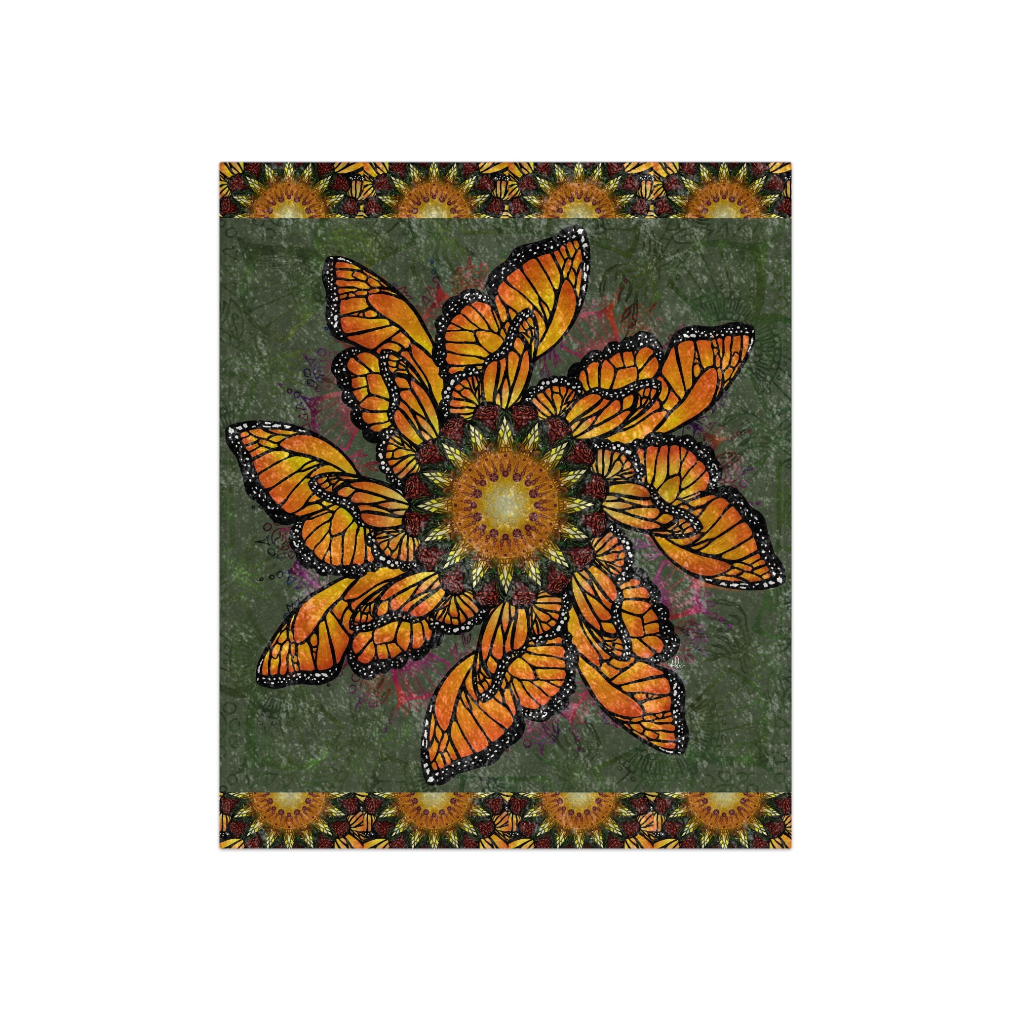 Monarch Butterfly Mandala - Crushed Velvet Blanket