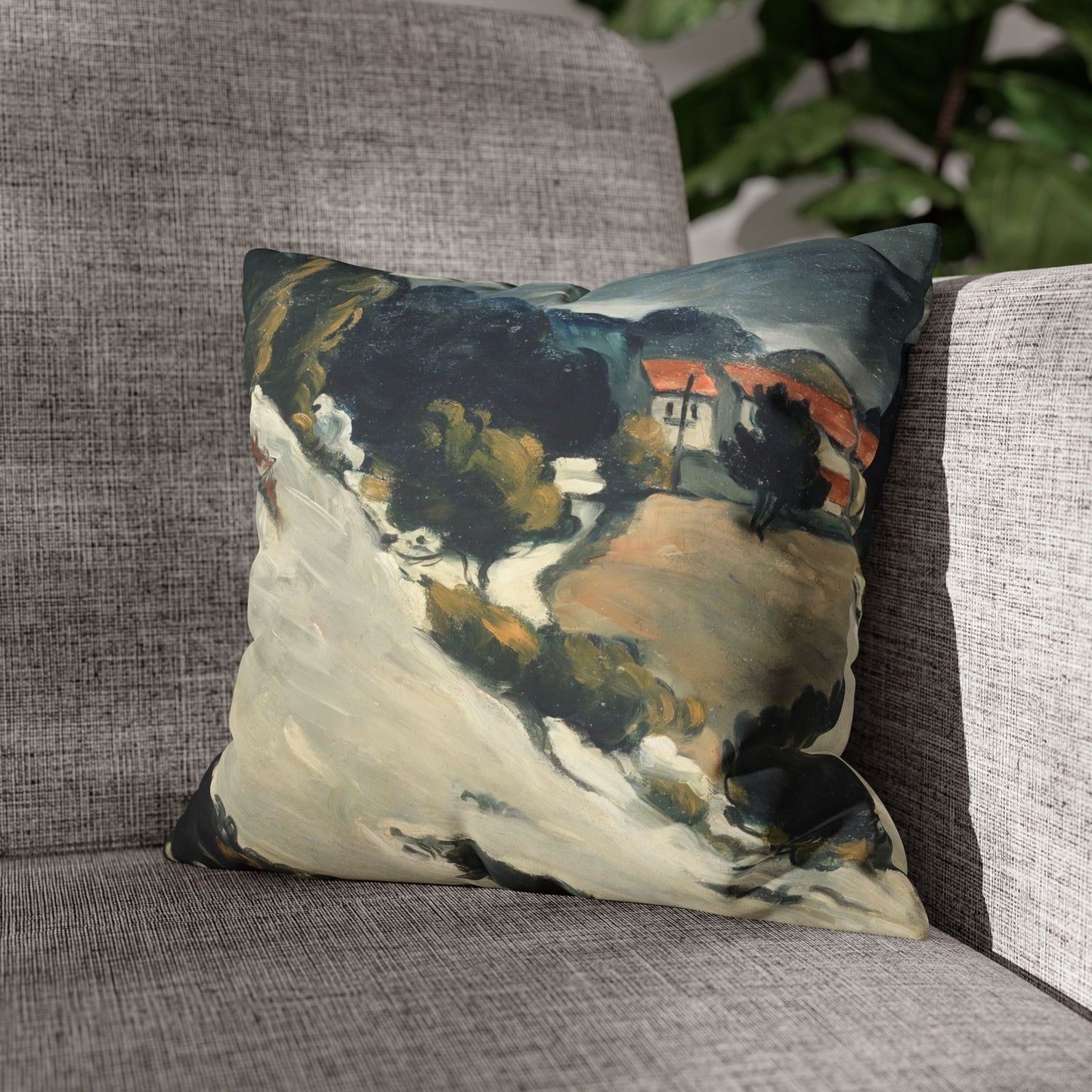 Cézanne, Paul - L’Estaque, Melting Snow (1870) - Suede Square Pillowcase