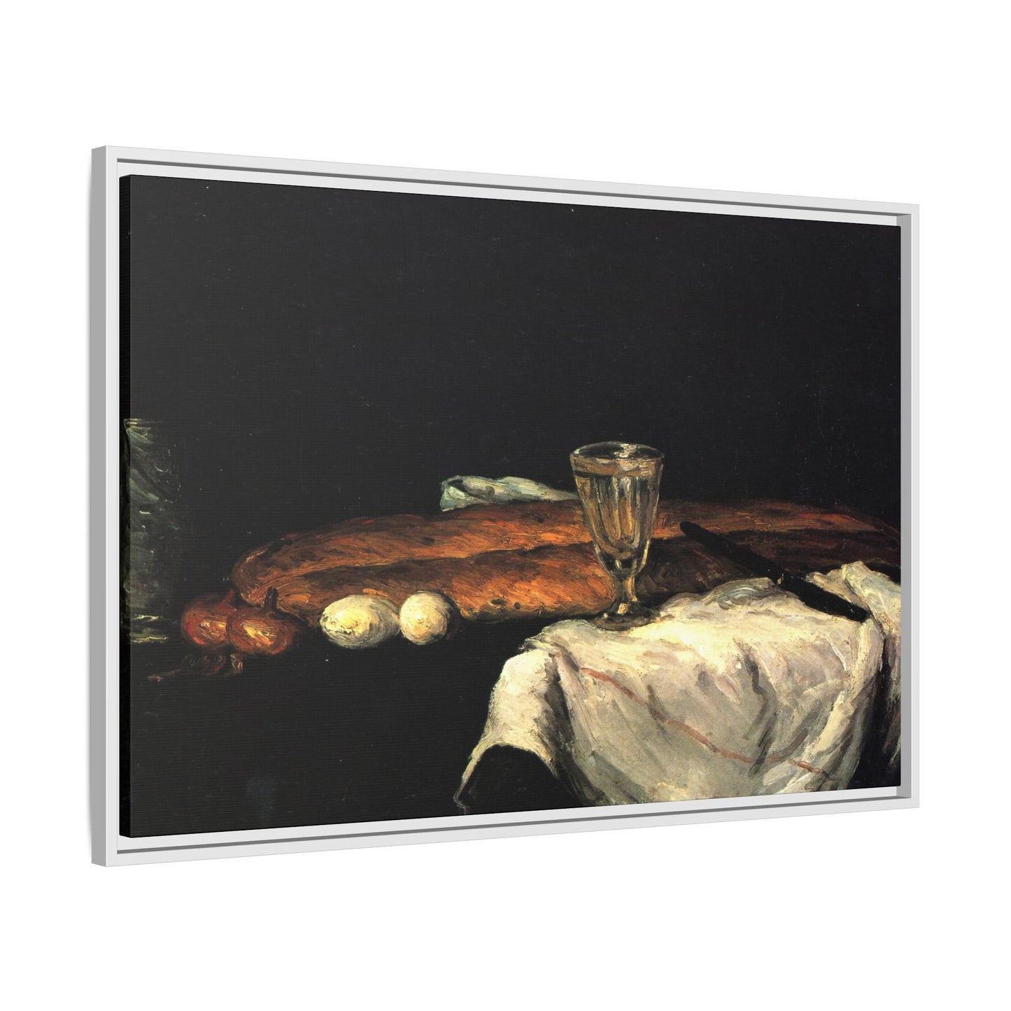 Cézanne, Paul - Still Life with Bread and Eggs (1865) - Matte Canvas, Framed
