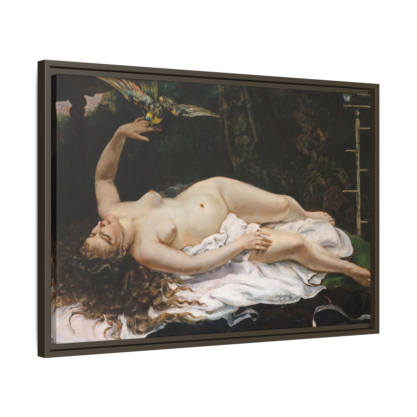 Courbet, Gustave - Woman with a Parrot (1866) - Matte Canvas, Framed