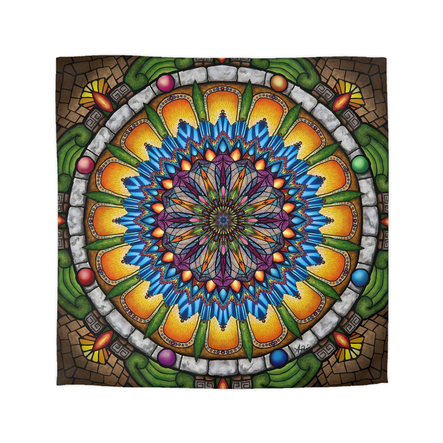 Pacio, Adam - Emerald Arrows Mandala - Microfiber Duvet Cover