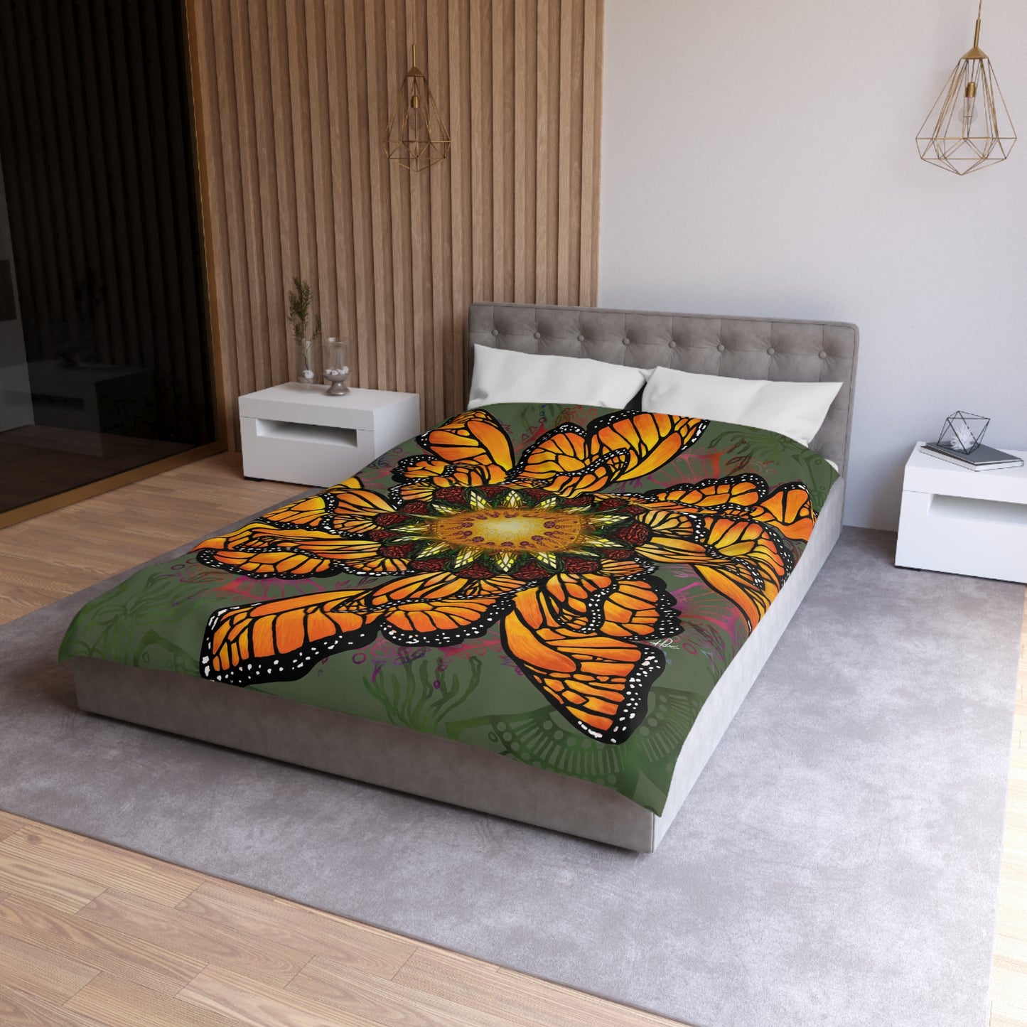 Pacio, Adam - Monarch Butterfly Mandala - Microfiber Duvet Cover