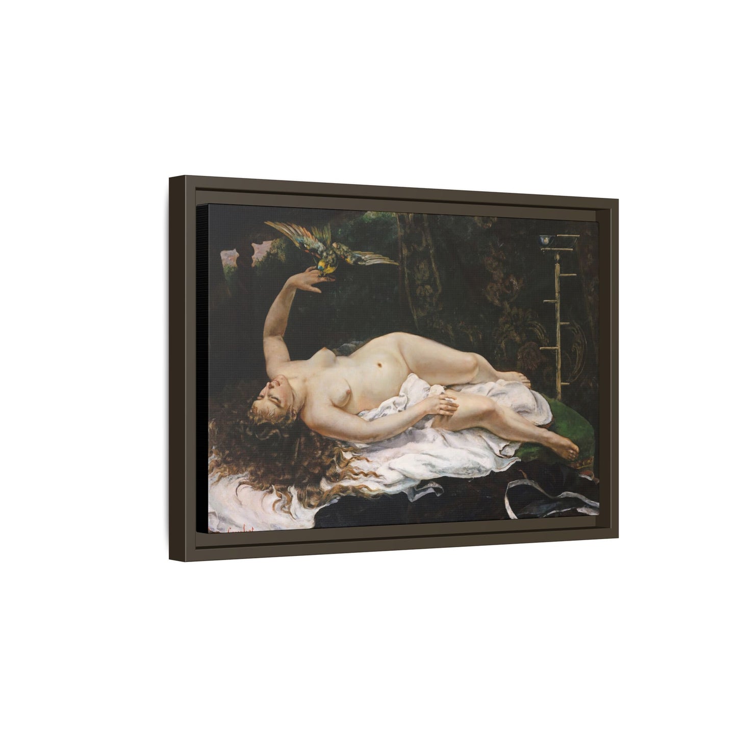Courbet, Gustave - Woman with a Parrot (1866) - Matte Canvas, Framed