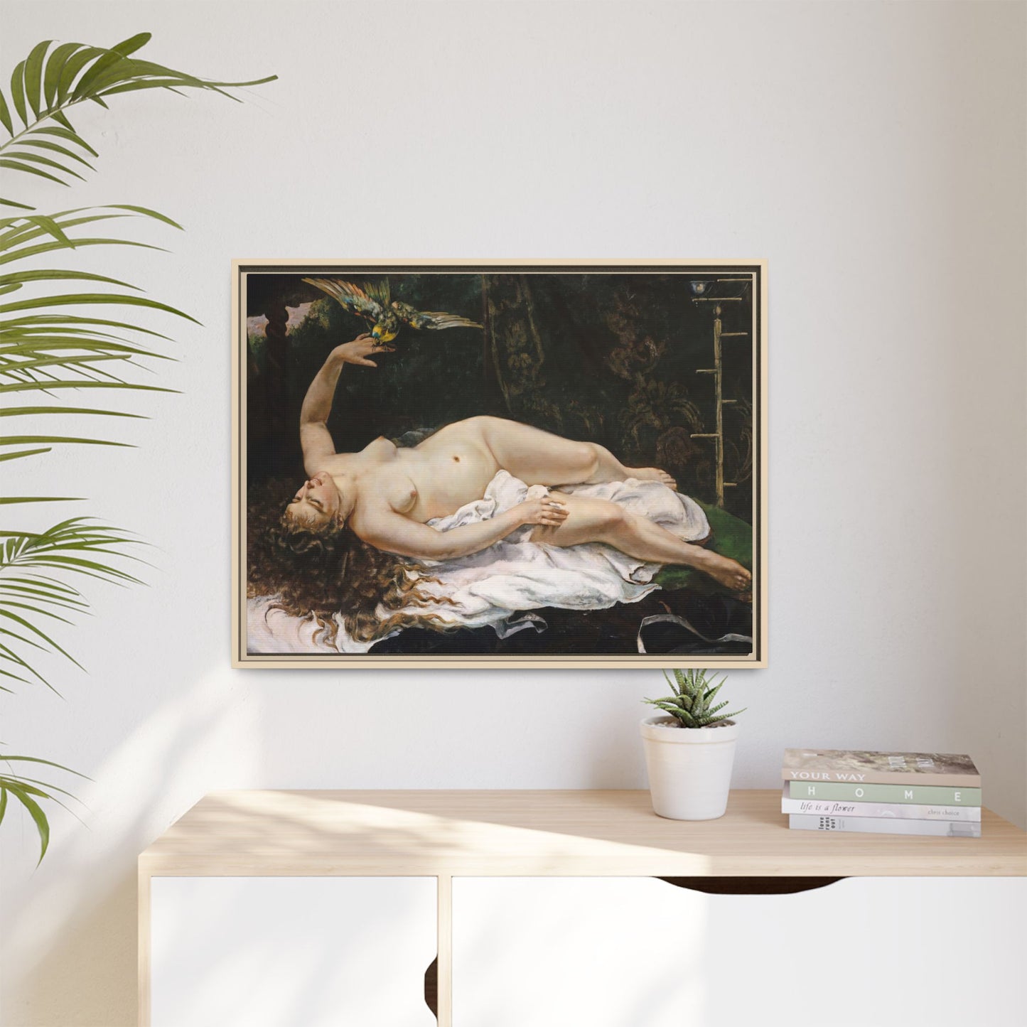 Courbet, Gustave - Woman with a Parrot (1866) - Matte Canvas, Framed