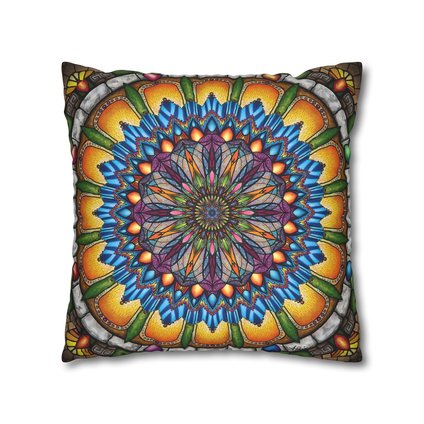Pacio, Adam - Emerald Arrows Mandala - Suede Square Pillowcase