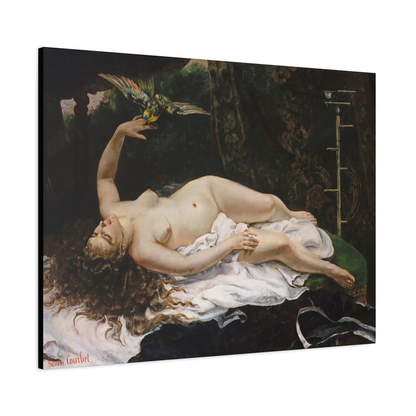Courbet, Gustave - Woman with a Parrot (1866) - Canvas Block, unframed
