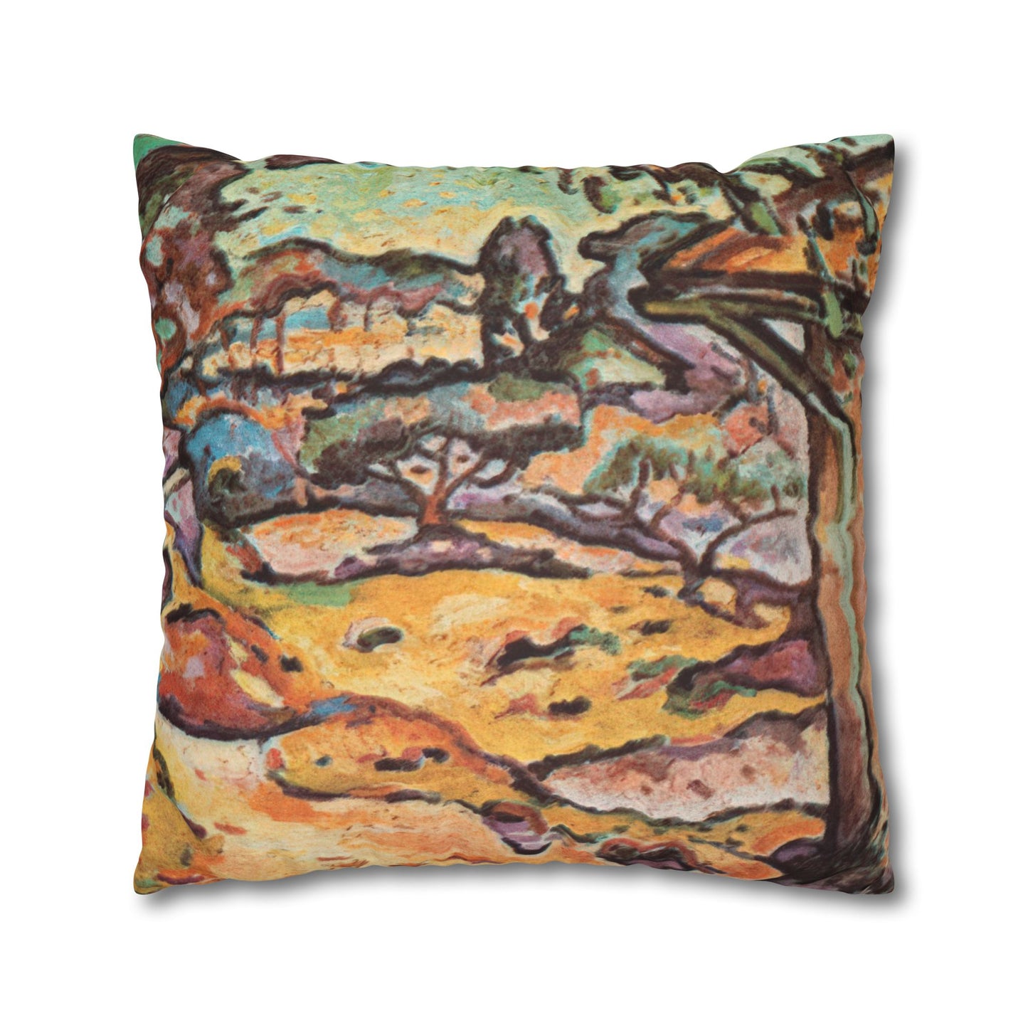 Braque, Georges - Olive Tree near L'Estaque (1906) - Suede Square Pillowcase