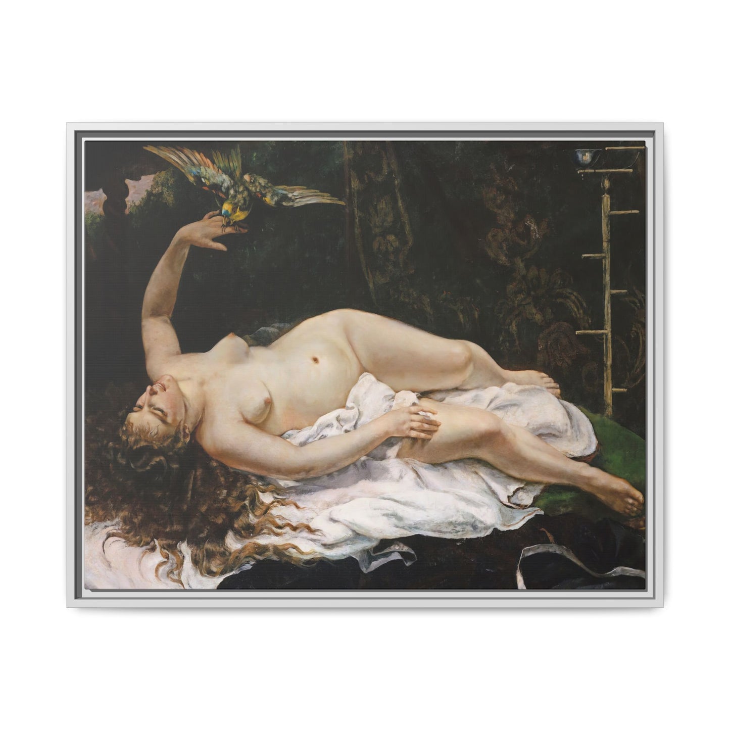 Courbet, Gustave - Woman with a Parrot (1866) - Matte Canvas, Framed