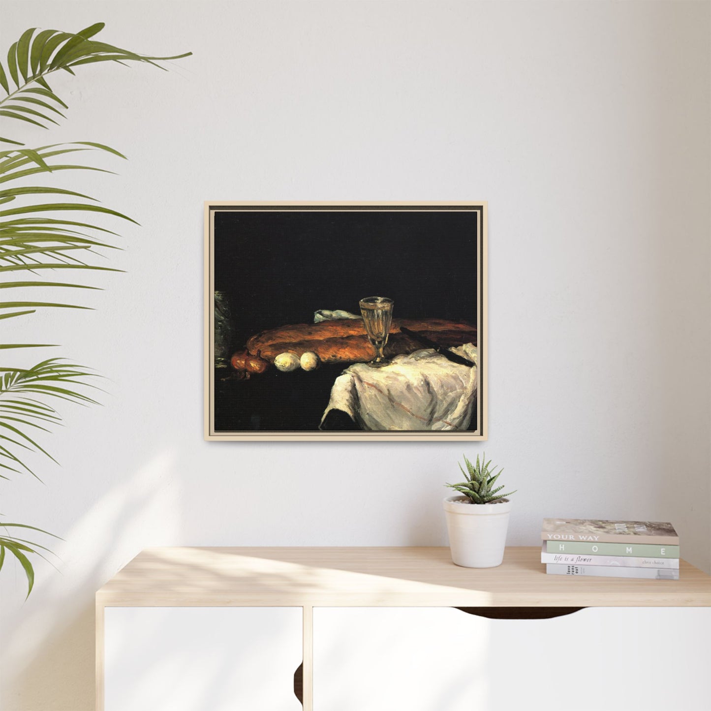 Cézanne, Paul - Still Life with Bread and Eggs (1865) - Matte Canvas, Framed