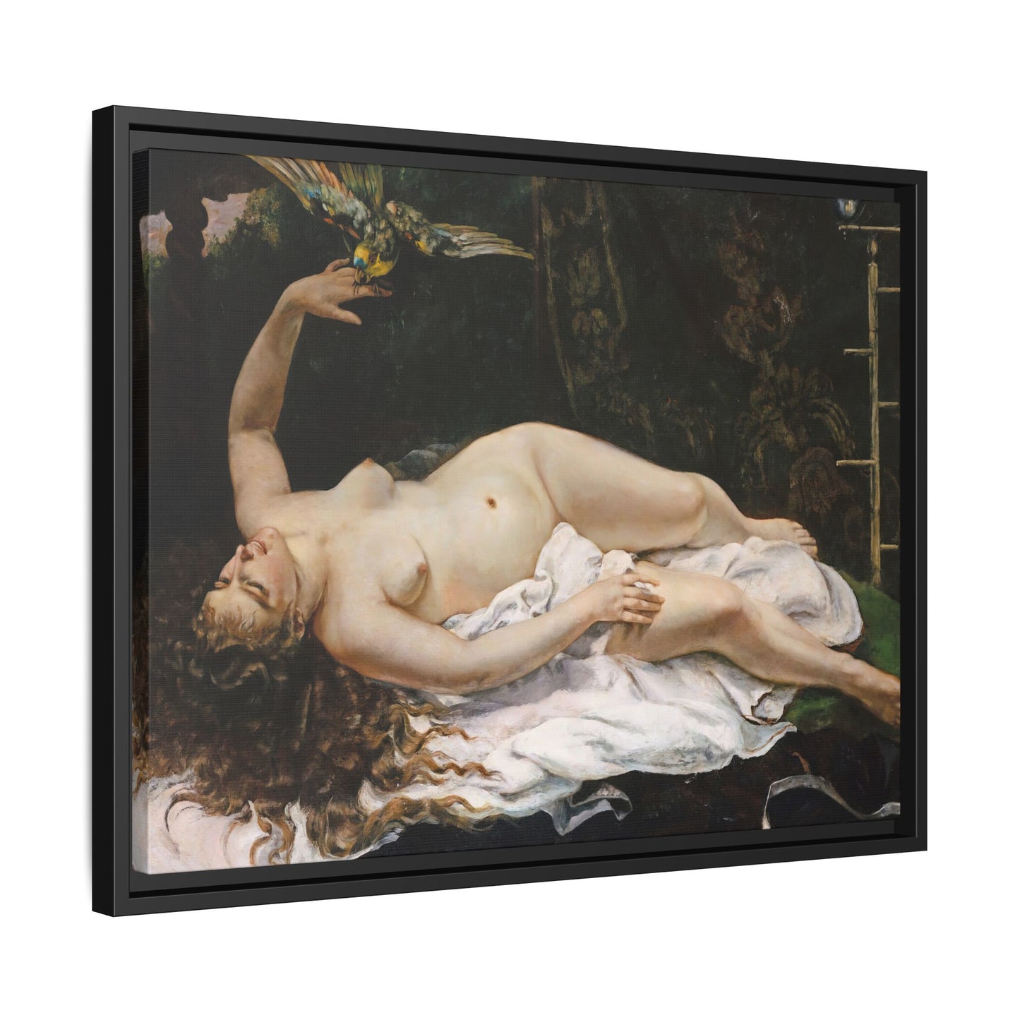 Courbet, Gustave - Woman with a Parrot (1866) - Matte Canvas, Framed