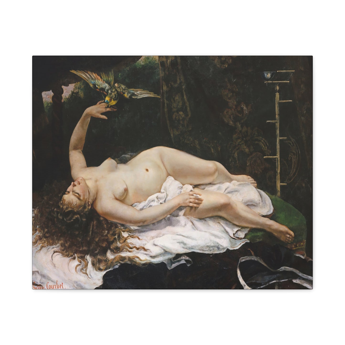 Courbet, Gustave - Woman with a Parrot (1866) - Canvas Block, unframed
